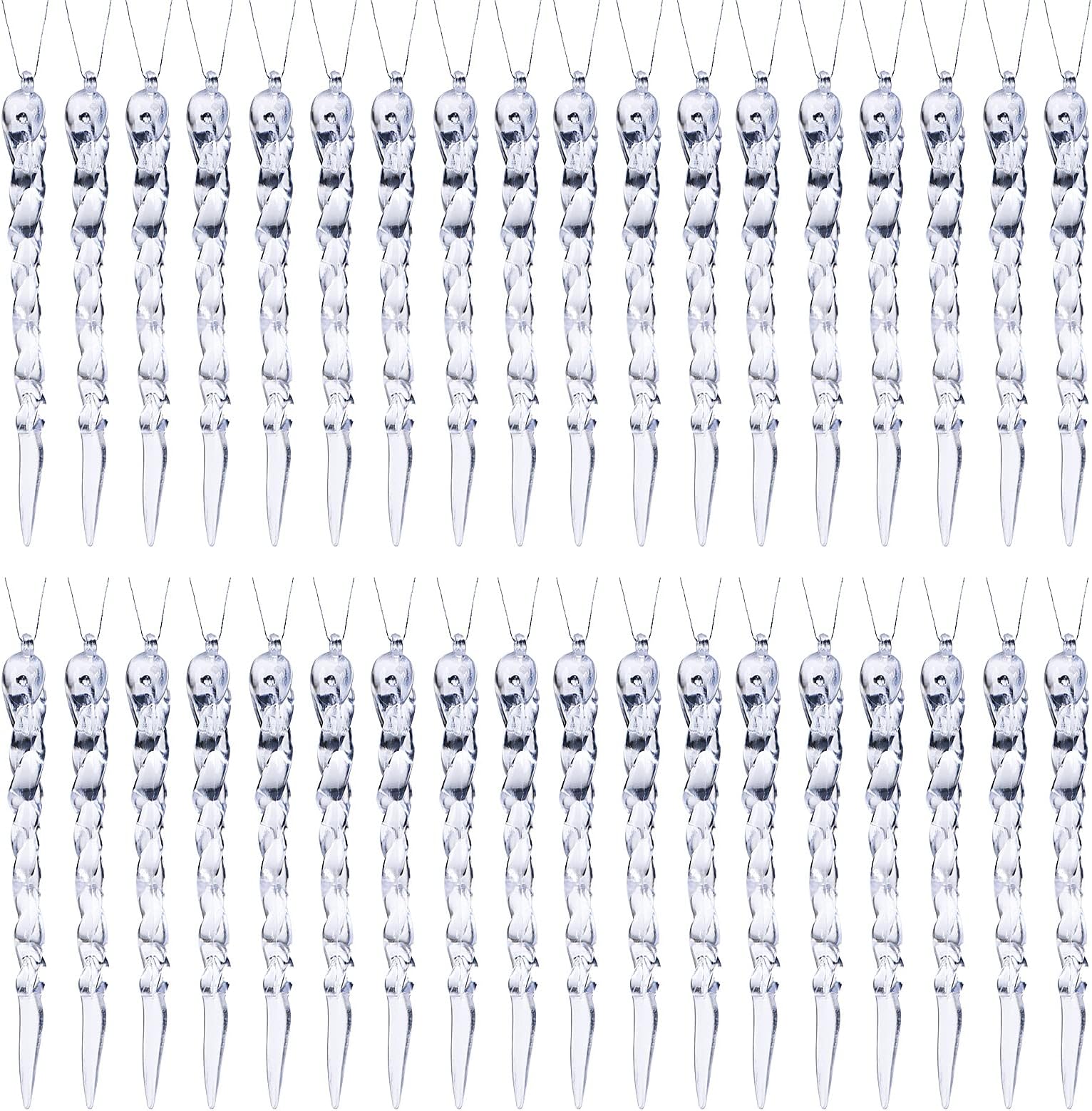 Set of 24 Twisted Clear Glass Icicle Ornaments Perfect