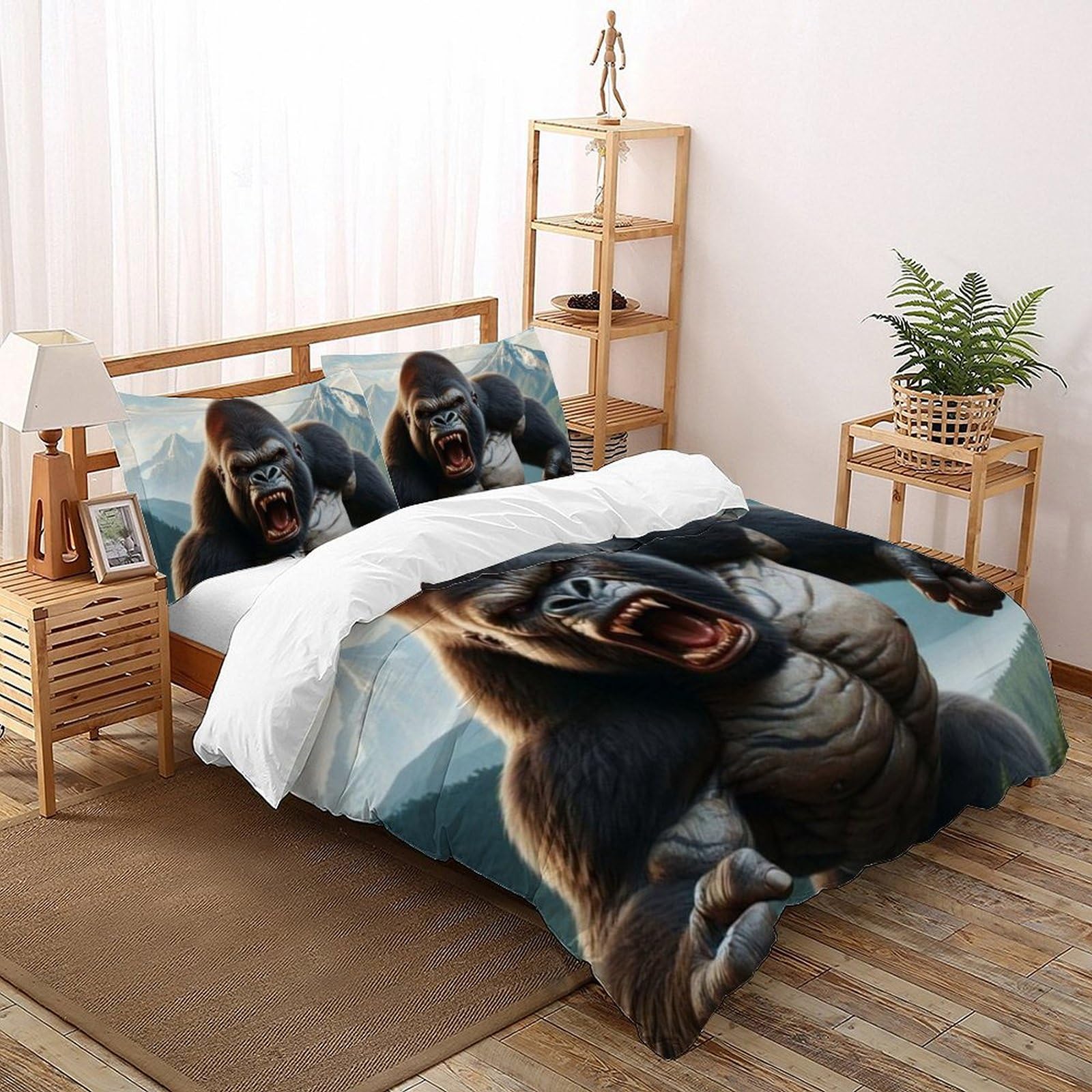 Housse de couette gorille géant en microfibre 260x220 cm avec fermeture éclair pour garçon