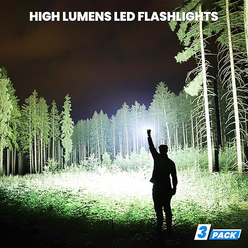 Miniatura 2 de Linterna recargable de 90,000 lúmenes altos, paquete de 3 luces LED brillantes con 5 modos, linterna impermeable de mano para campamento, hogar, al