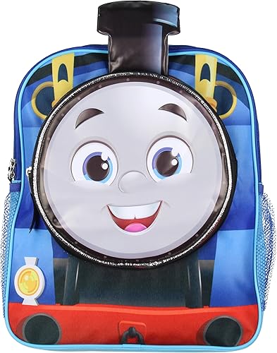 Thomas The Train and Friends - Mochila de viaje escolar para niños de 14 pulgadas con bolsillo frontal de personajes 3D