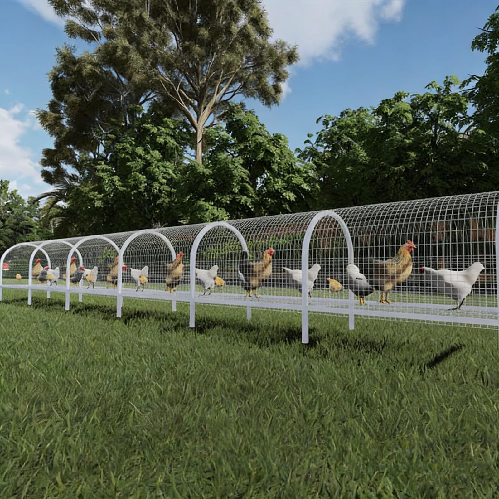 Gallinero Para Exteriores, Túnel Metálico Para Pollos, Corral Para 5-10 Pollos, Estructura Resistente De Acero Galvanizado, Plata, 100cm