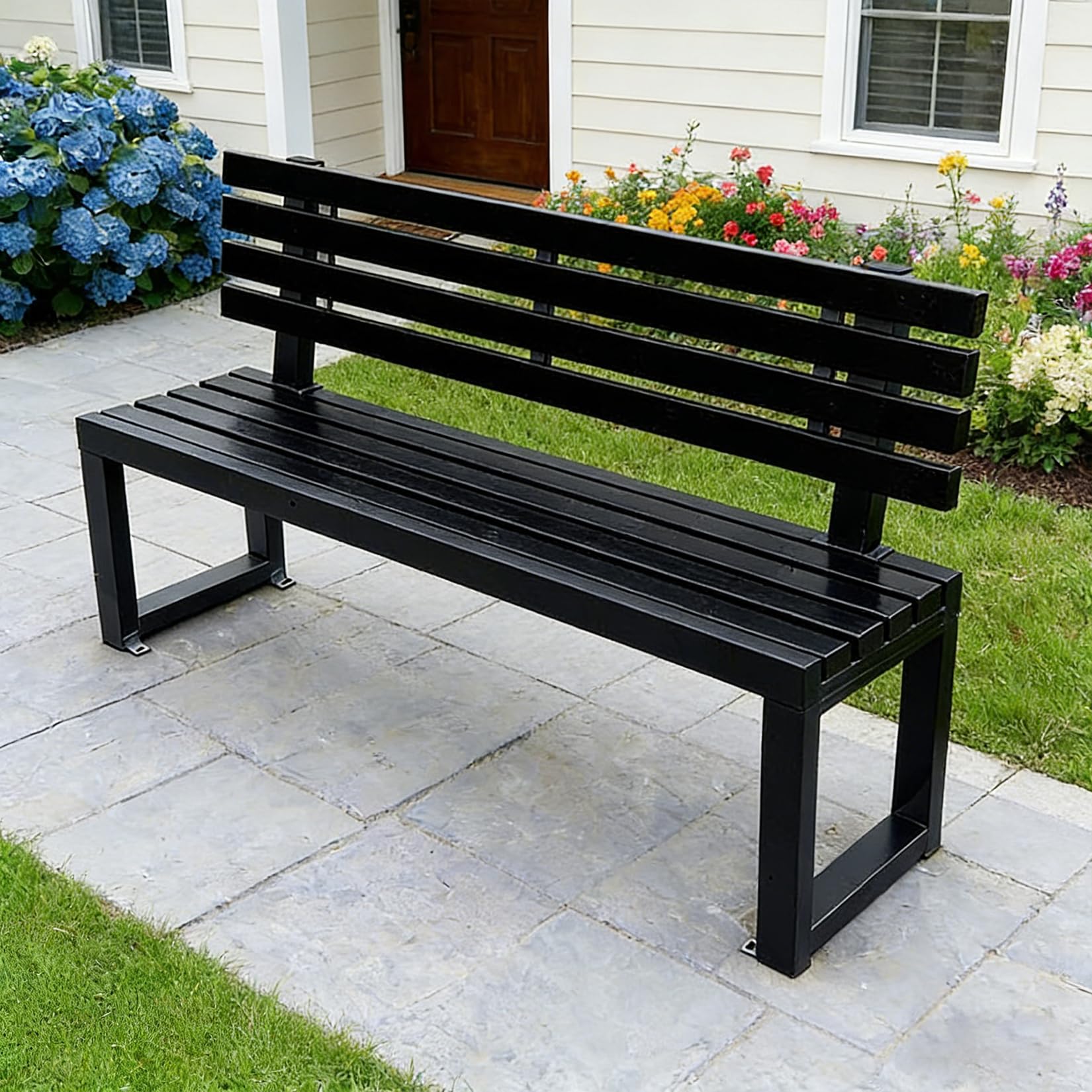 Gartenbank Wetterfest 2-3 Sitzer,Gartenbank metall,Parkbank bis 400kg belastbar,Sitzbank mit Lehne 2/3/4 Sitzer,Anglebige und Bequeme Sitzgelegenheit für Parks,Gärten und Veranden 120cm/4ft Schwarz