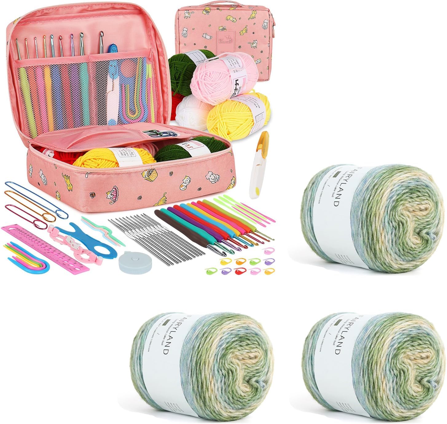 Aeelike Crochet Kit for Beginners Adults with 3 Skeins Super Soft Gradient Cake Yarn 100g (3.52 oz) 245m (267 Yards)