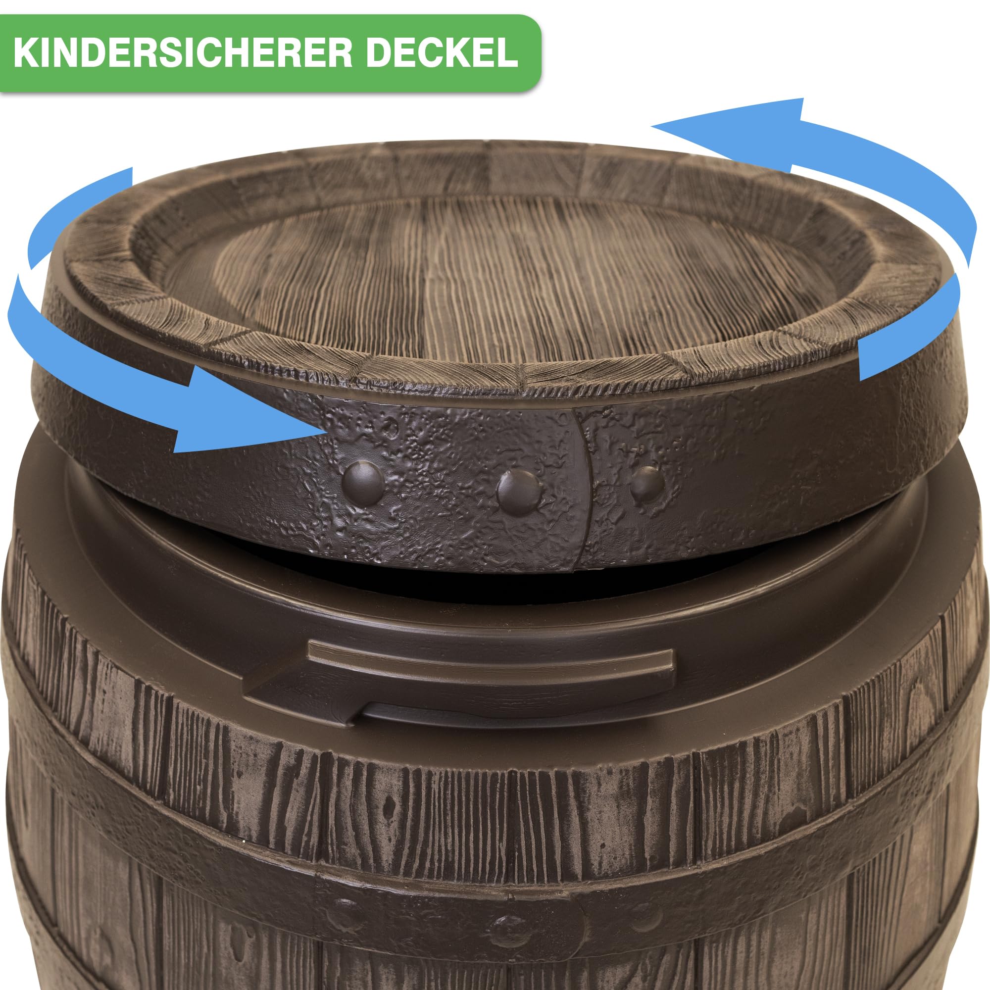 YourCasa Regentonne 250 Liter [Barrel] mit windsicherem Deckel - Regenfass Frostsicher aus Kunststoff in Holzoptik - Regenwassertonne - Regenwassertank Garten - Holz Weinfass Wasserfass Holzfass