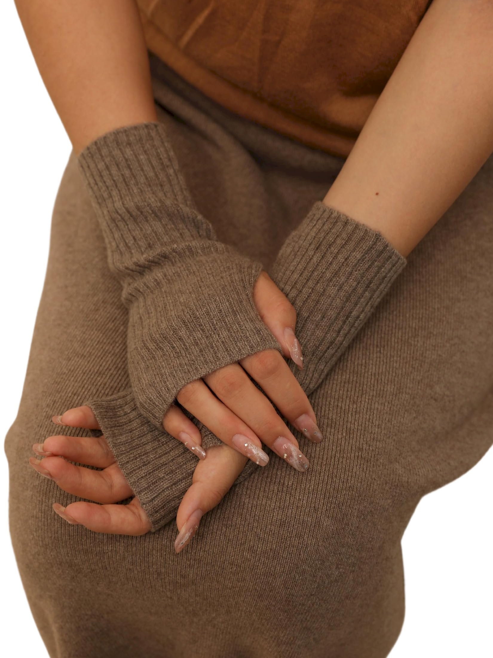 Donna Scaldamani Guanti Dita Scoperte in Cashmere 100% Cachemire Polsini Manicotti