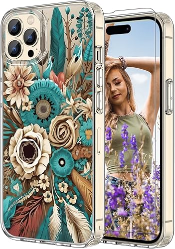 ANSHOW Funda compatible con iPhone 14 Pro, funda de poliuretano termoplástico suave con protector de pantalla, hermoso patrón floral, funda
