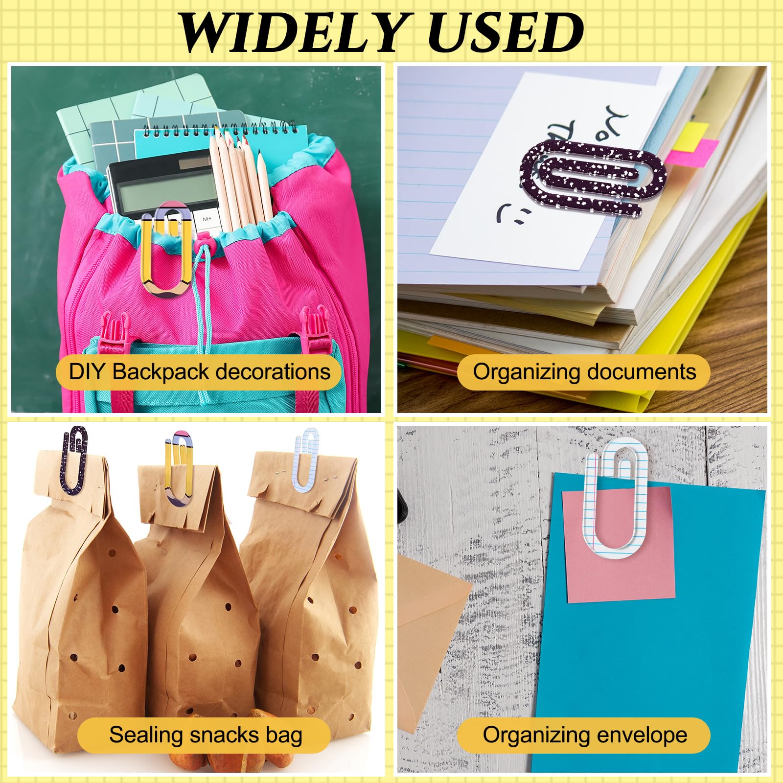 Affrolling Jumbo-Acryl-Büroklammern, Lehrer, Wertschätzungsgeschenk, 10,2 cm, Büroklammer-Lesezeichen-Set für Buchliebhaber, Schulbedarf, 9 Stück