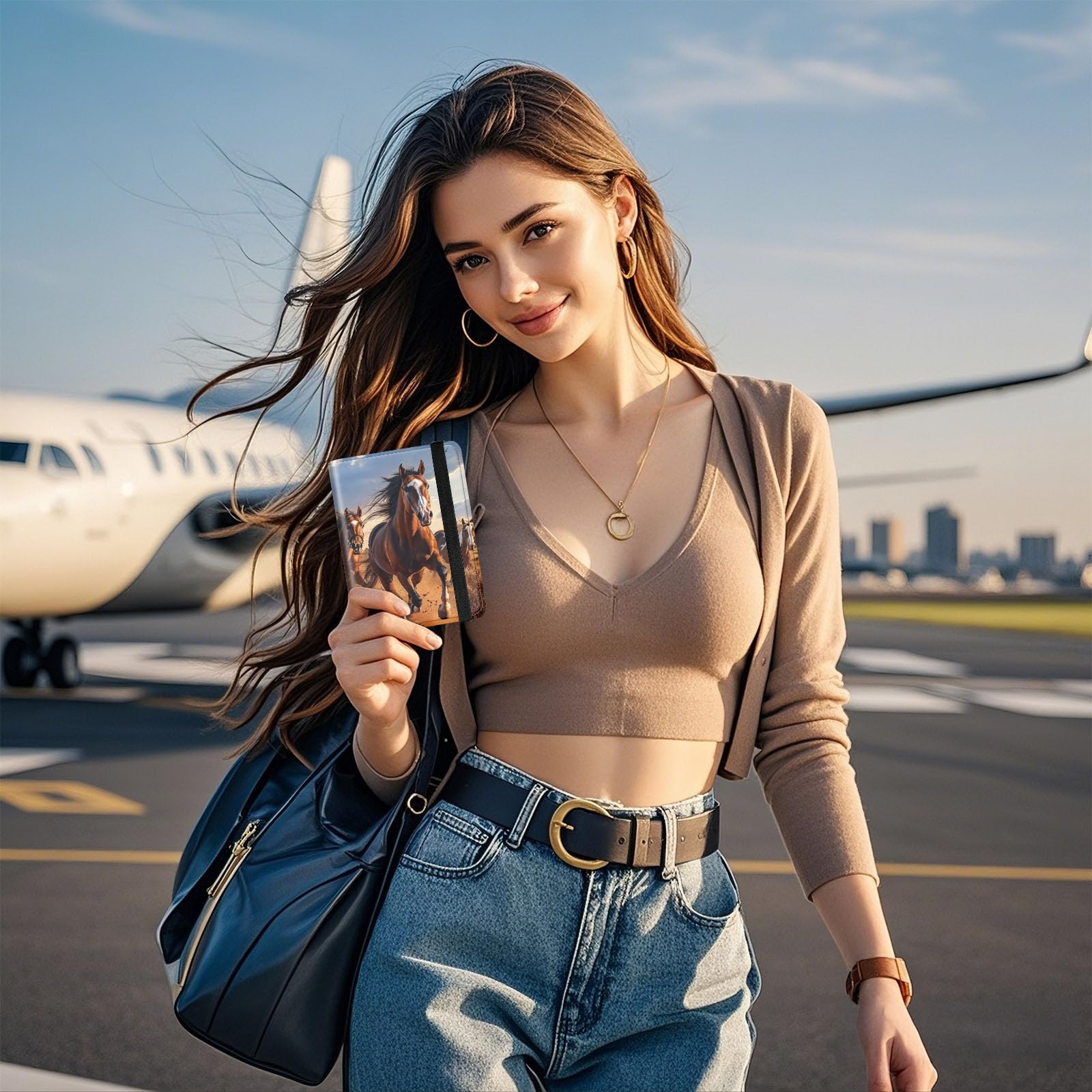 Cartera para pasaporte con bloqueo RFID, accesorios de viaje de cuero de primera calidad para mujeres y hombres, organizador seguro para tarjetas, A1, Tres caballos marrones, 4.25 * 5.6 IN