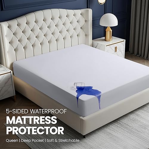 Miniatura 3 de Utopia Bedding Protector de colchón impermeable de 5 lados tamaño Queen, funda de colchón transpirable de alta calidad, estilo ajustado con