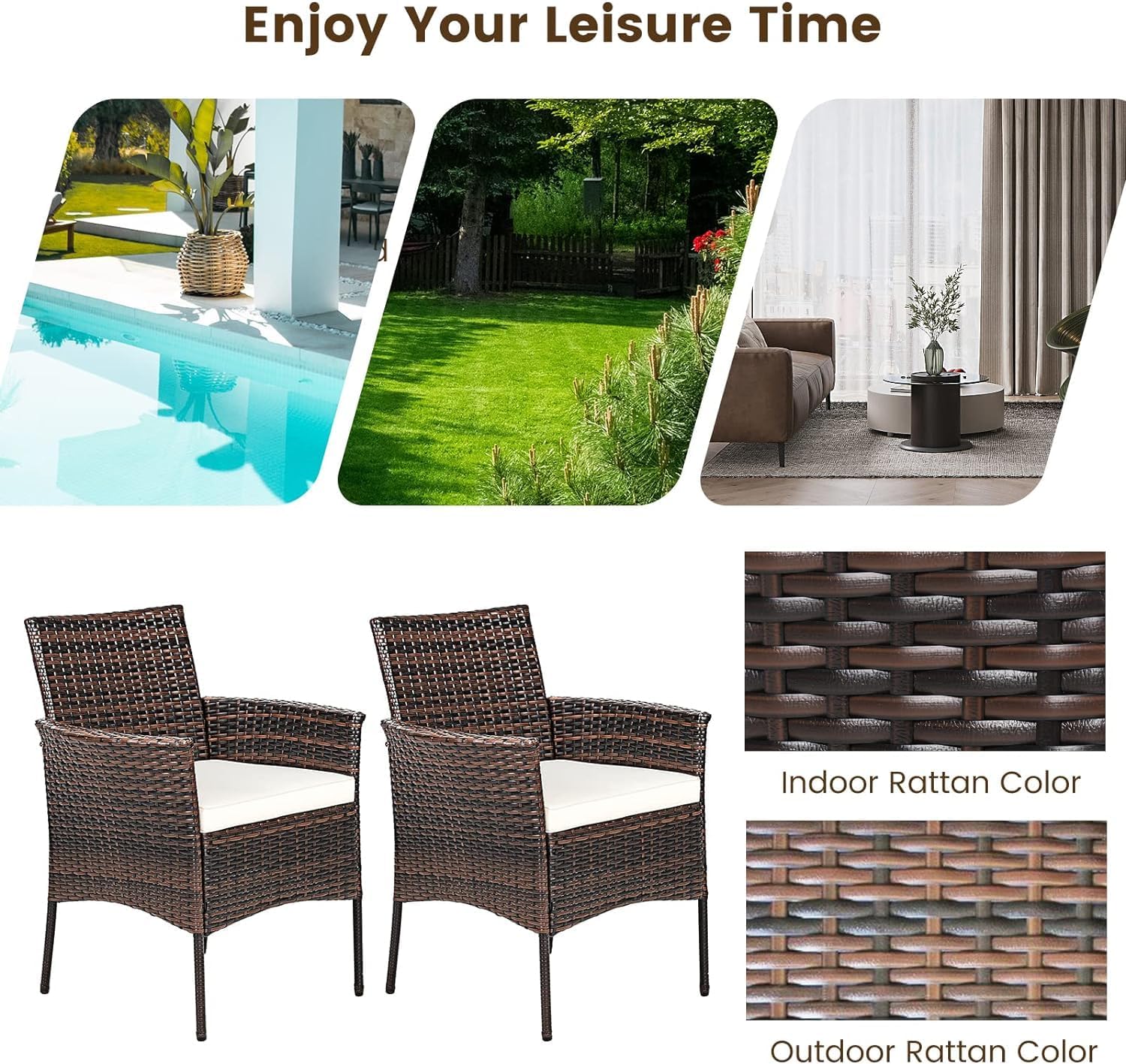 RELAX4LIFE Wicker Patio Chairs Set of 6, Indoor Outdoor PE Rattan Armchairs w/Cane Back, Seat Cushions for Bistro Porch Poolside, 360LBS Weight Capacity, 6 Pack Outdoor Dining Chairs (6, Brown+Beige)