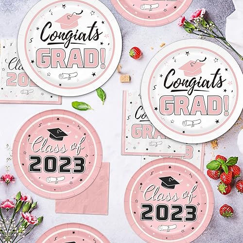 Miniatura 5 de Oigco Juego de 200 platos y servilletas para fiesta de graduación de felicitaciones, suministros para fiestas, juego de vajilla temática de