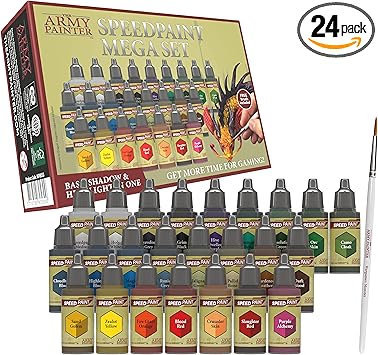 The Army Painter Speedpaint Mega Set 1.0, 24 x 18ml Acrylic Paints incl. mixing balls & 1 brush - Contrast Miniature Paint for D&D & Warhammer Miniatures