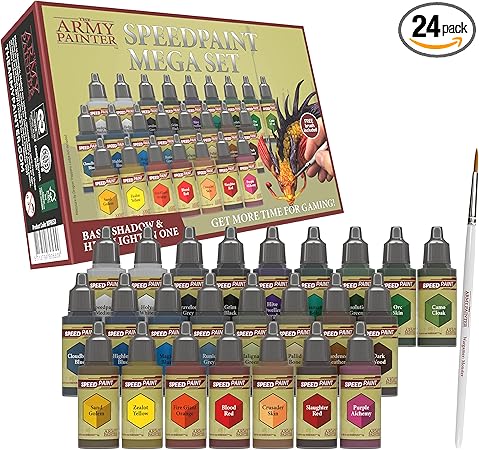 The Army Painter Speedpaint Mega Set 1.0, 24 x 18ml Acrylic Paints incl. mixing balls & 1 brush - Contrast Miniature Paint for D&D & Warhammer Miniatures