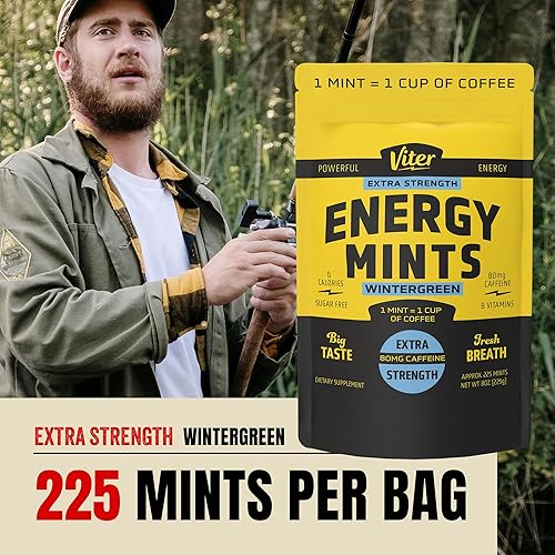 Miniatura 4 de Viter Energy Mentas Con Cafeína Extra Fuerte 80mg de Cafeína, Vitaminas B, Sin Azúcar. (Wintergreen, 8oz, Bolsa a Granel)