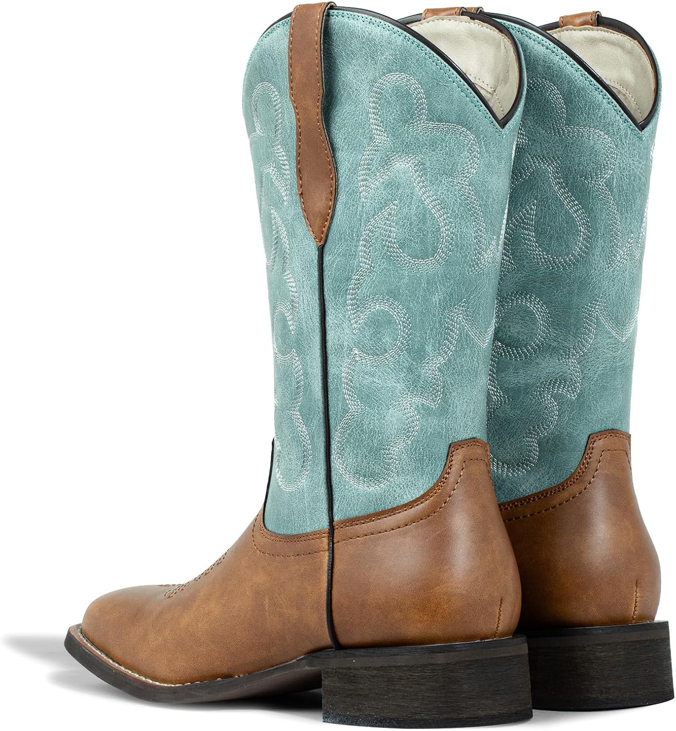 J's.o.l.e Square Toe Cowboy Boots for Women Cowgirl Fashion Two-toned Western Boots Mid Calf Brown