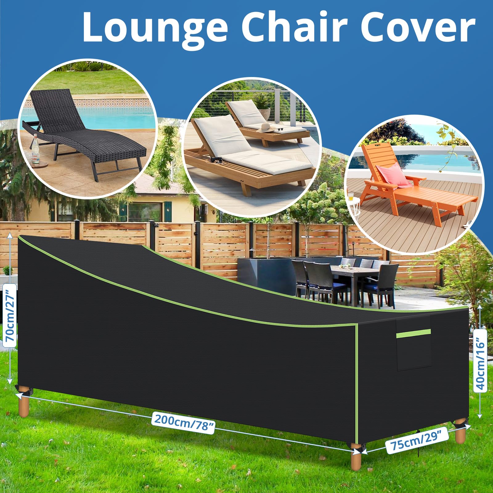 GARPROVM Gartenliege Abdeckung Wetterfest 2 STK, Schutzhülle für Loungeliege 200x75x40/70cm, 210D Oxford Gewebe Wasserabweisend Staubdicht mit Belüftung, Outdoor Abdeckplane für Sonnenliege Liegestuhl