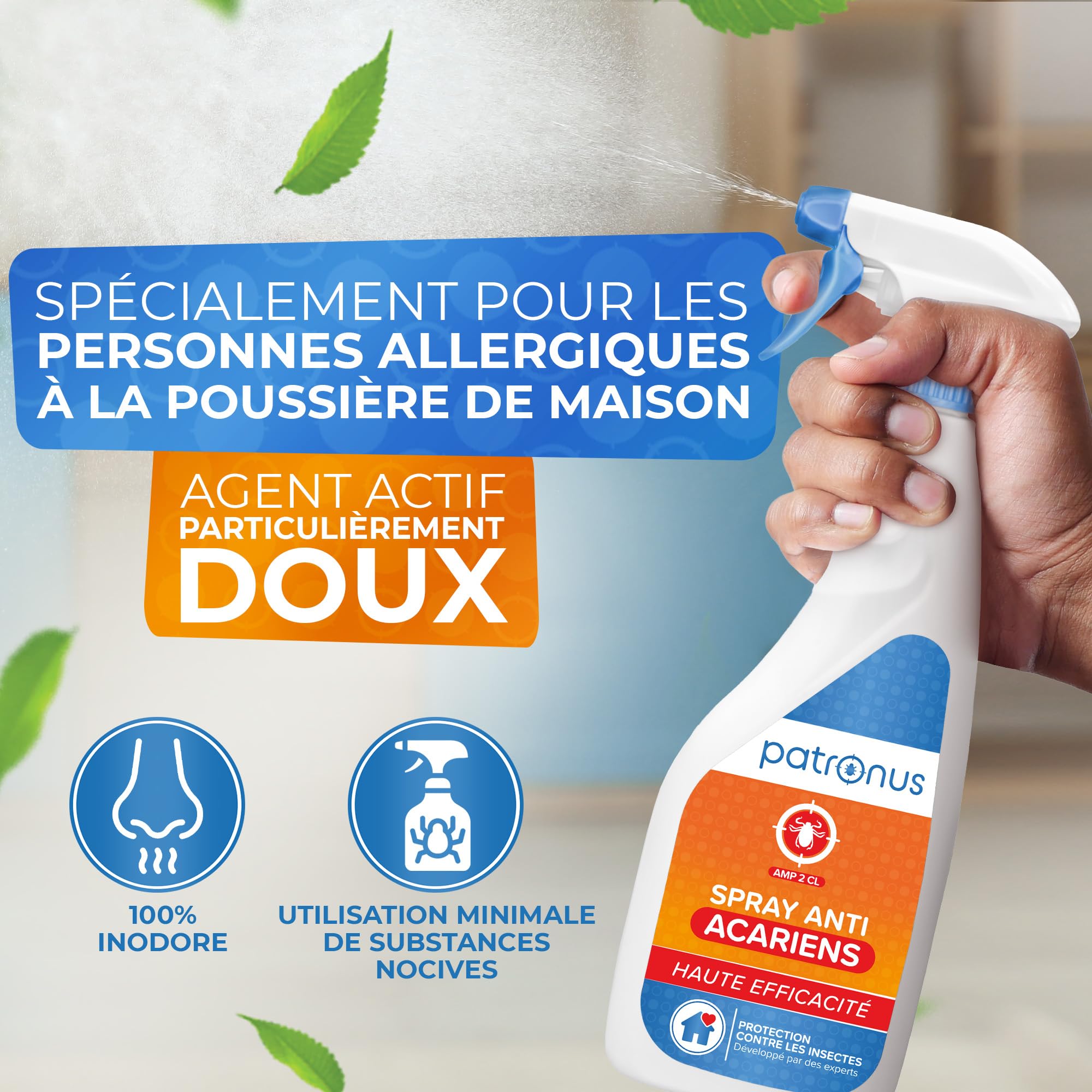 Spray anti-acariens pour matelas et coussins 500 ml - Spray anti-acariens comme remède contre les acariens de la poussière de maison - inodore, très efficace et testé en laboratoire