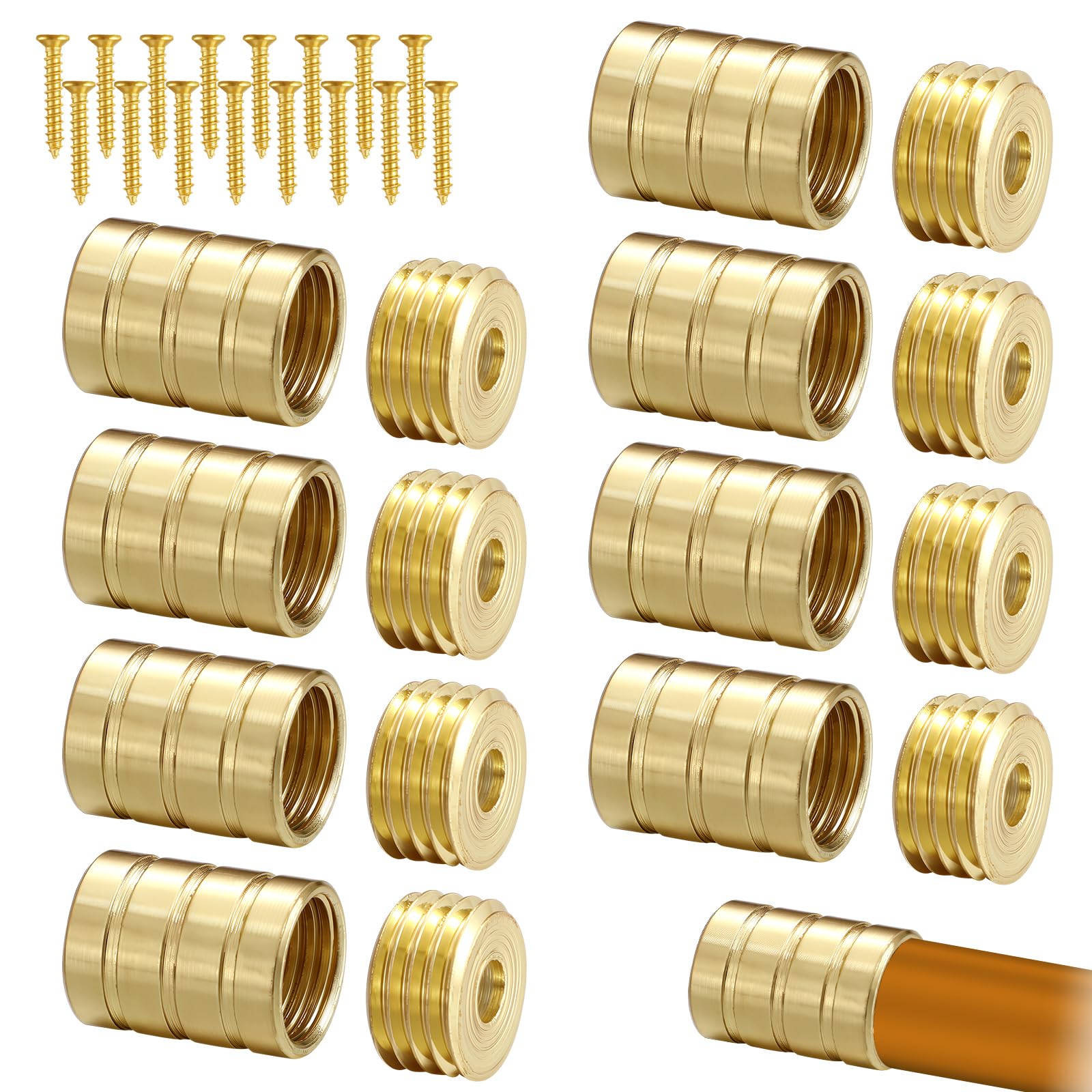 Otoolling 8 Pcs Inside Mount Cafe Curtain Rod Inside Mount Hidden Socket Brass Plated Brackets for 3/8" Rodding (Brass Color)