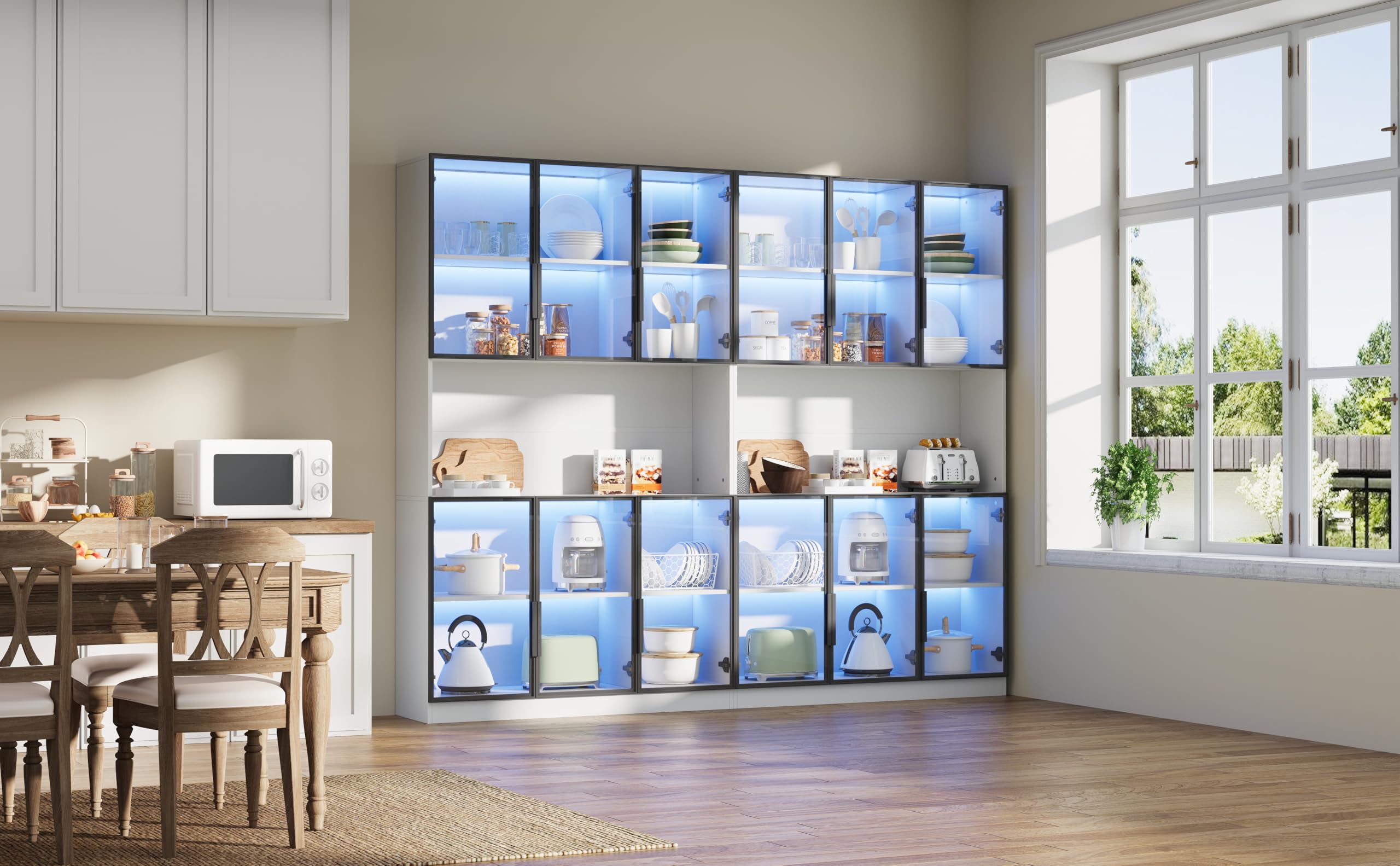 Generisch Vitrina de pie blanca de 240 cm con 12 puertas de cristal y control por aplicación