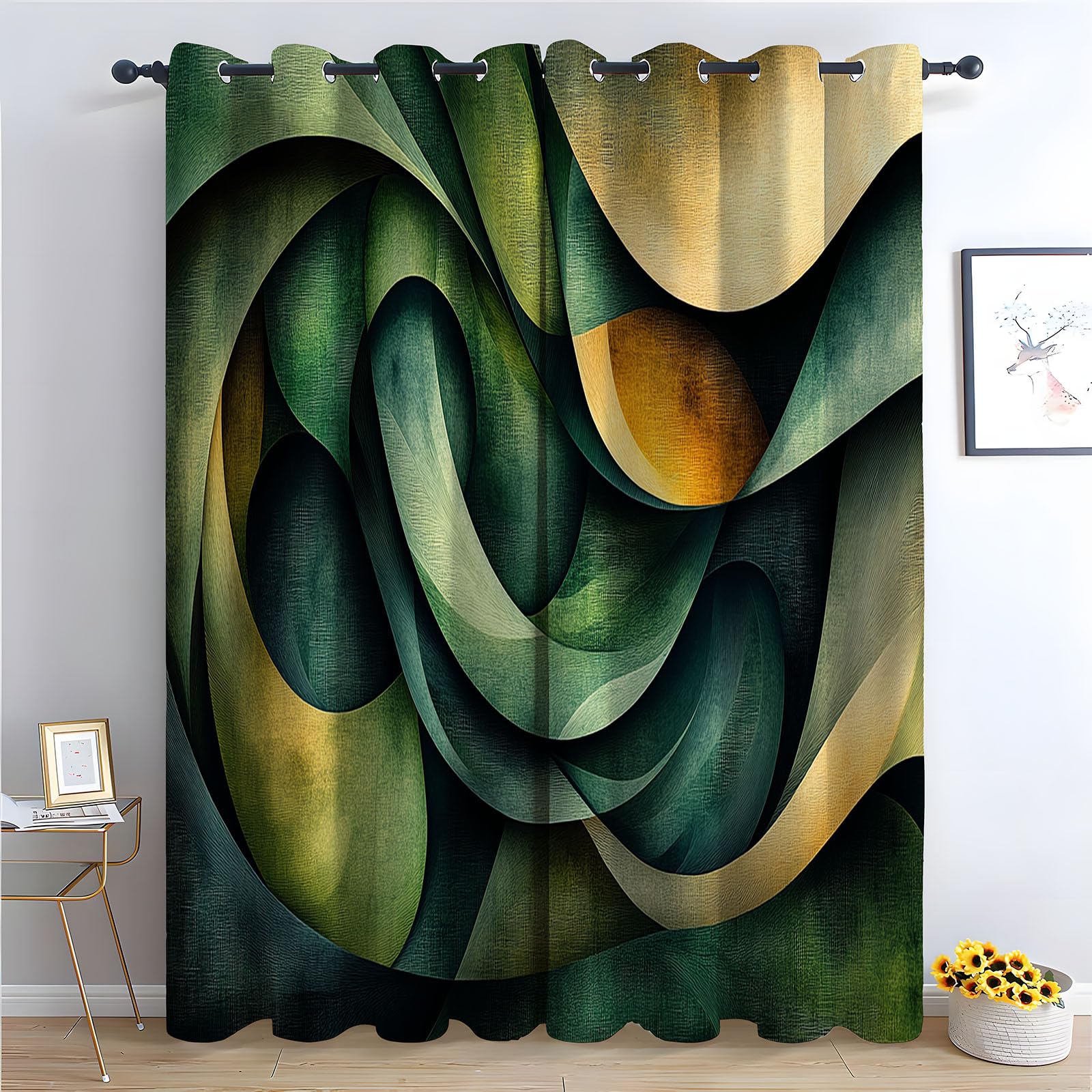 Bunte Abstrakte Moderne Geometrisch Vorhang Blickdicht, Modernes abstraktes fließendes Band Gardinen für Schlafzimmer Wohnzimmer Fenster Deko, Blackout Curtain-H180 x B140 cm (2er Pack)