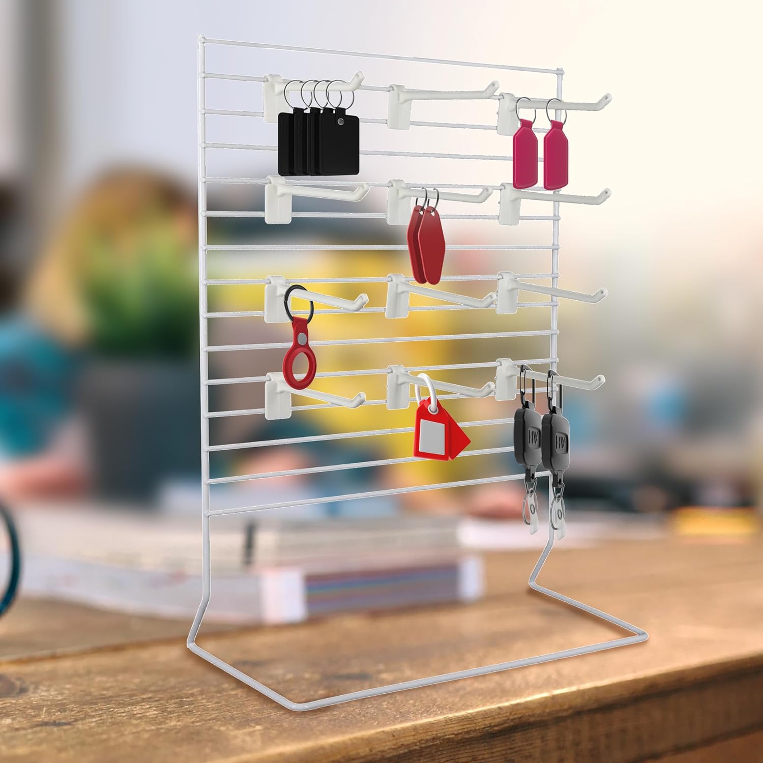 SSWBasics 12-Peg White Wire Countertop Rack - 12"W x 15"H - Display Racks for Vendors, Retail, Convenience, Craft Fairs, and Thrift Stores - Impulse Buy Display at Checkout - Use for Home Jewelry
