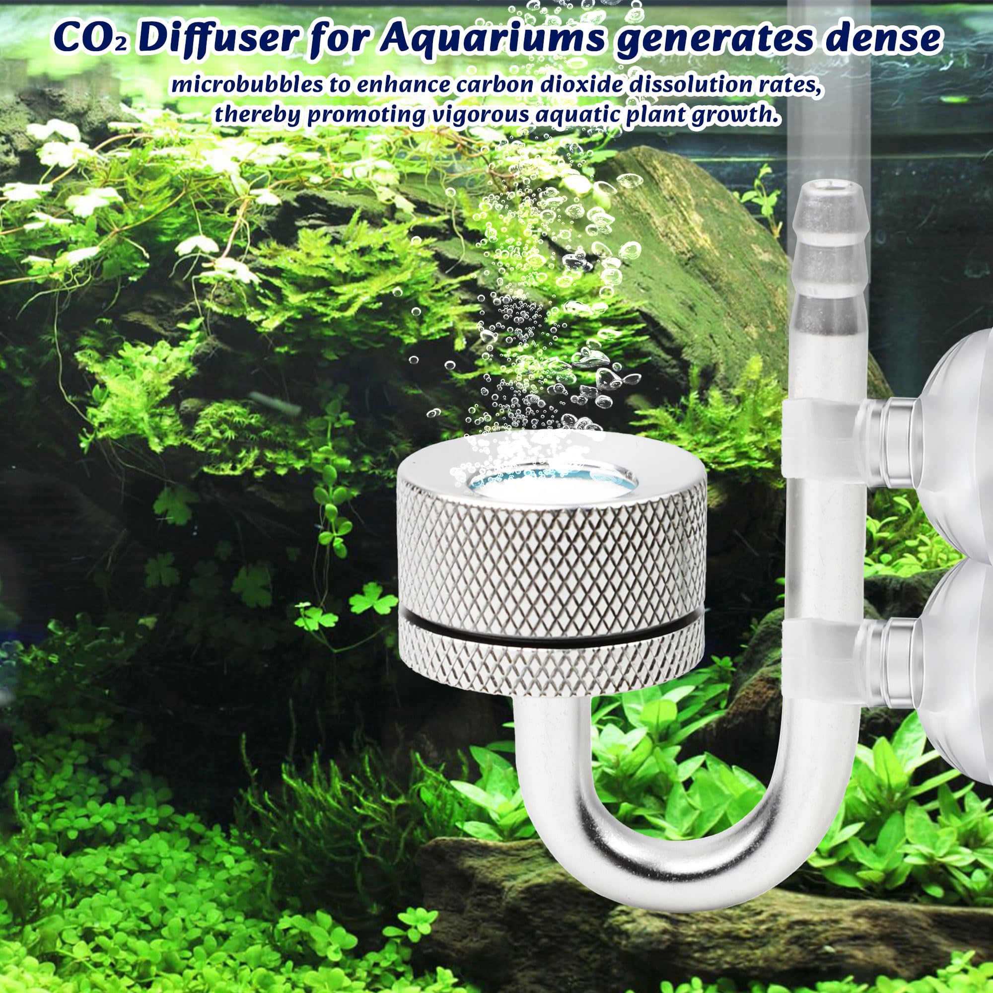 HXC Dyfuzor CO2 do akwarium z ceramiczną tarczą, przyssawkami i U-Pipe, cichy rozpylacz do akwarium