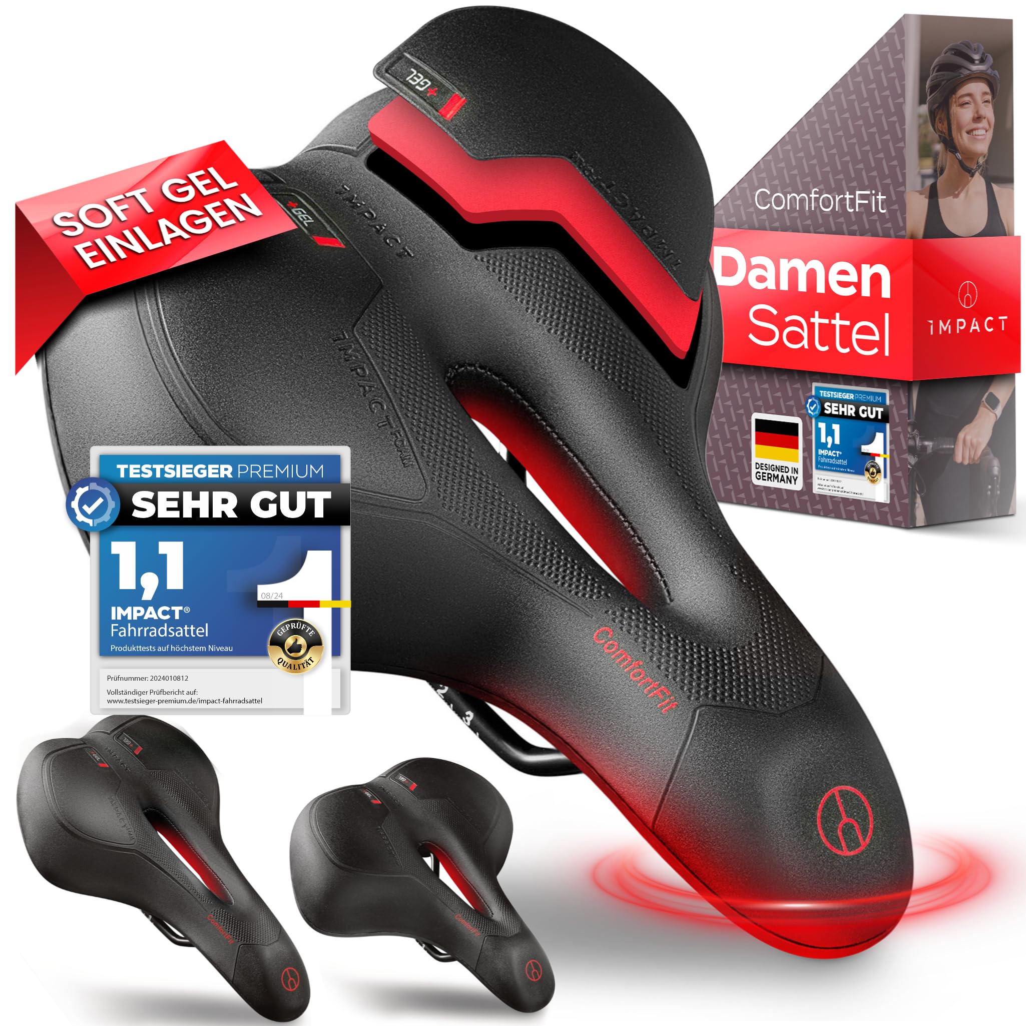 Impact® ComfortFit Fahrradsattel Herren Damen – Ergonomisch, Bequem & Schmerzfrei – Weicher Prostata- und Gel-Sattel für Mountainbike, MTB, City, Trekking & E-Bike