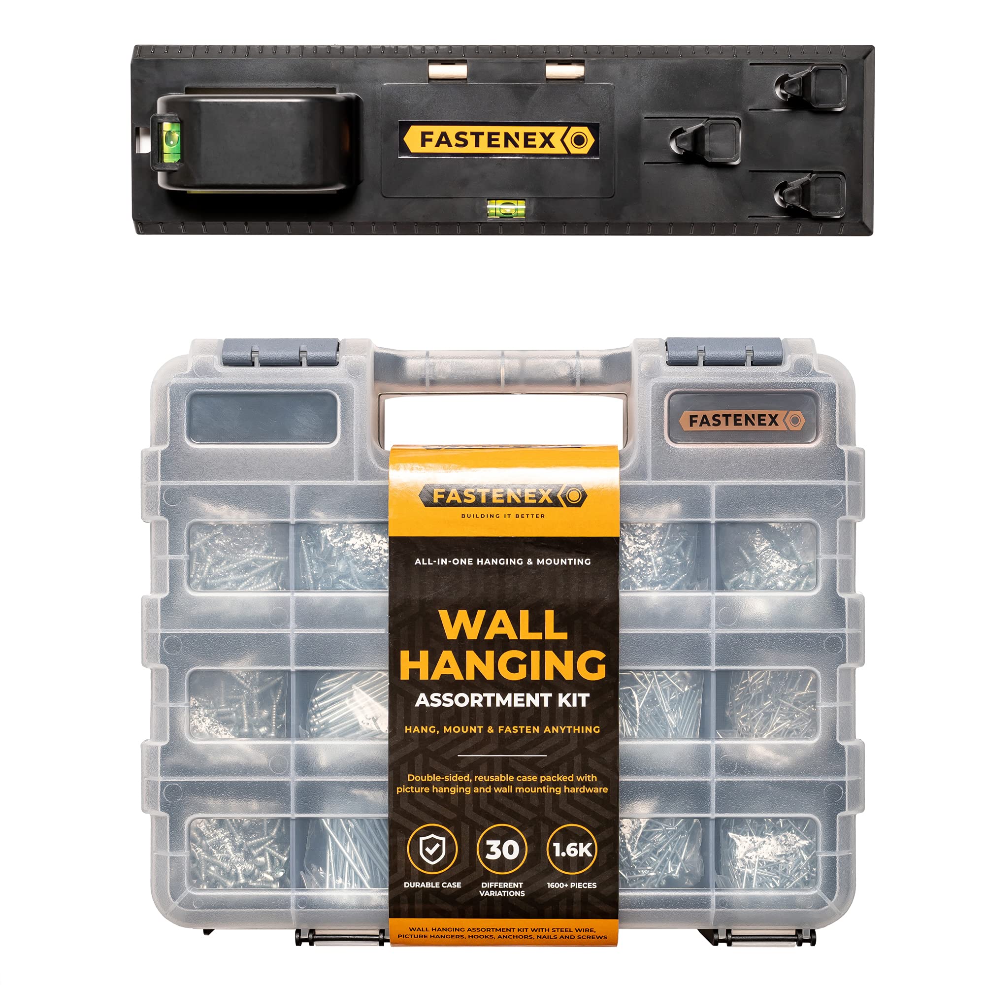 Fastenex 1650pc Premium Picture Hanging Kit and Picture Hanging Tool with Nails for Hanging Pictures and Mounting Screws Assortment, Hanging Hooks and Heavy Duty Wall Anchors, Mirror Hanging Hardware