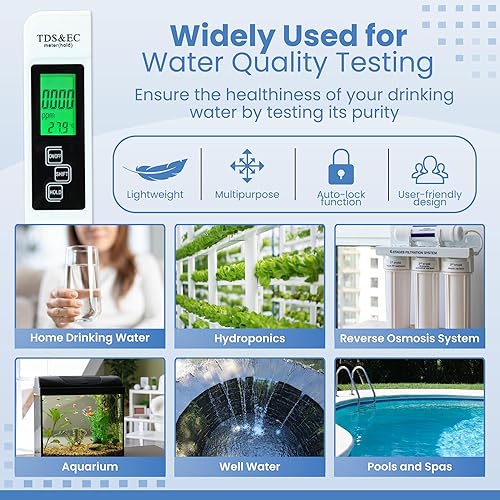Miniatura 10 de Probador de sal de piscina y medidor de pH 2025  Medidor digital 5 en 1 de salinidad, pH, temperatura, EC y TDS para piscinas, jacuarios, hidroponía