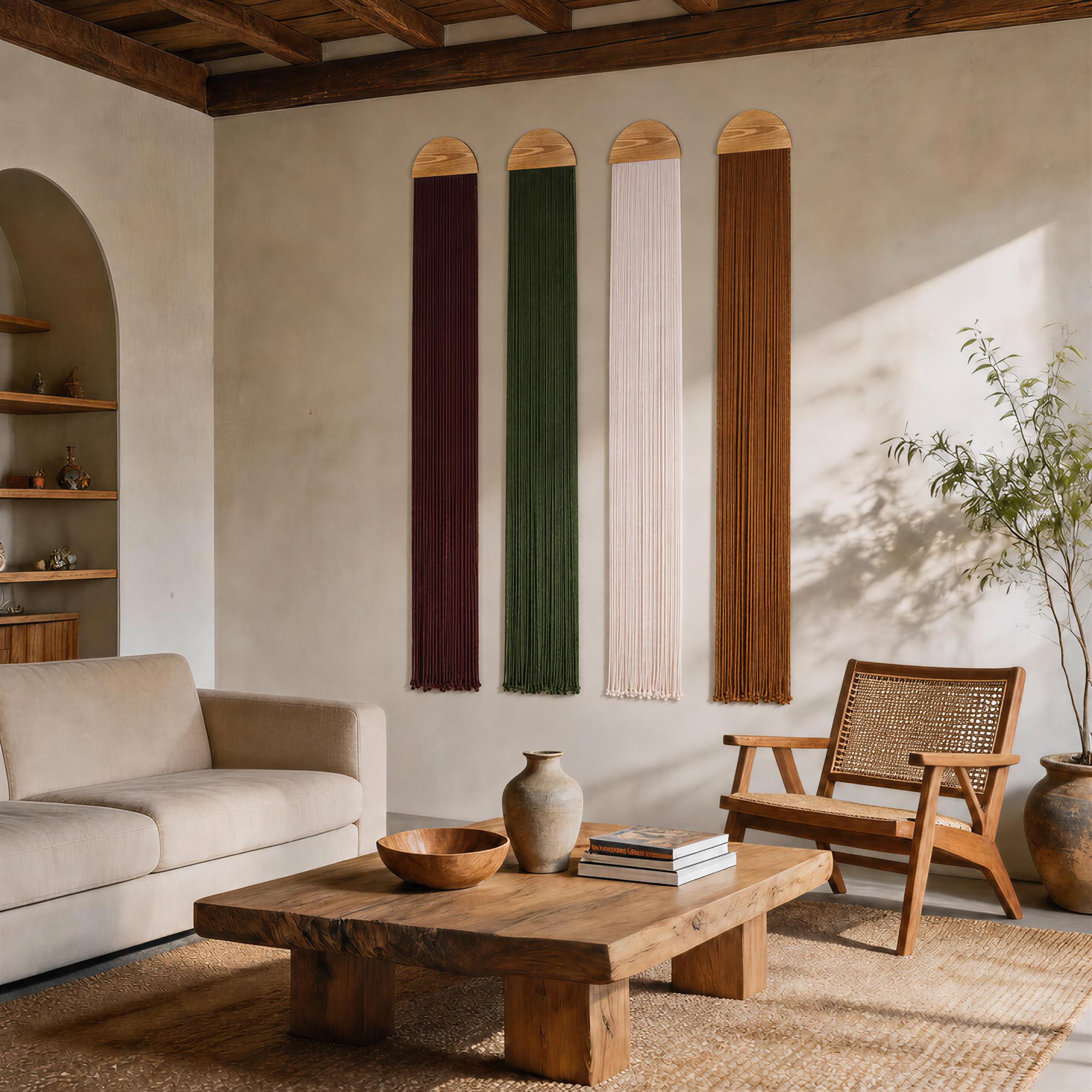 Mokof Boho-Makramee-Wandbehang, Dekoration für Wohnzimmer, Schlafzimmer, 180,3 cm, 4 Stück