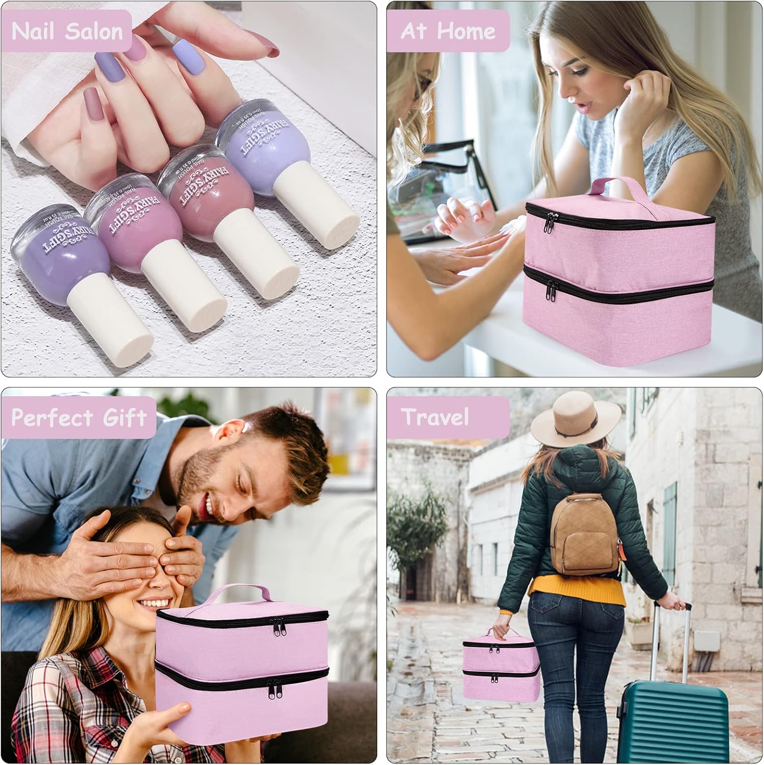Dubbellaagse nagellak organizer voor 70 flesjes van 15 ml en een nagellamp, grote Dubbellaagse nagellak organizer voor 70 flesjes van 15 ml en een nagellamp, grote