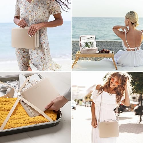 Miniatura 5 de Bolsa de maquillaje de viaje, bolsa de cosméticos, bolsa organizadora de maquillaje con espejo grande iluminado, 3 escenarios de color, brillo