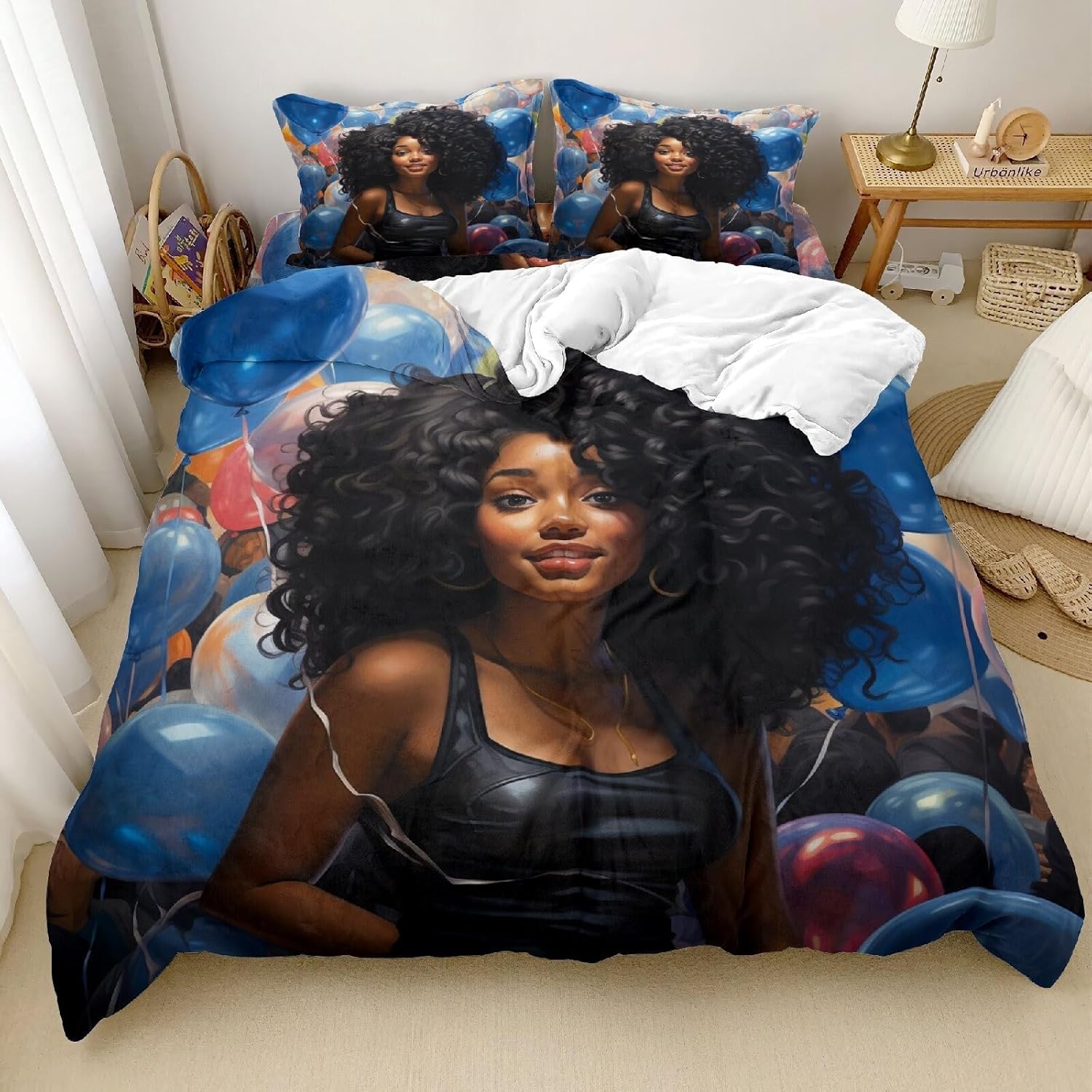 Black Girl Velvet Duvet Cover Set Twin for Girls, Black Girl Magic Velvet Duvet Cover Set for Black Women, Black Tangerine White Bedding Set, African American Girl Bed Bedroom Set