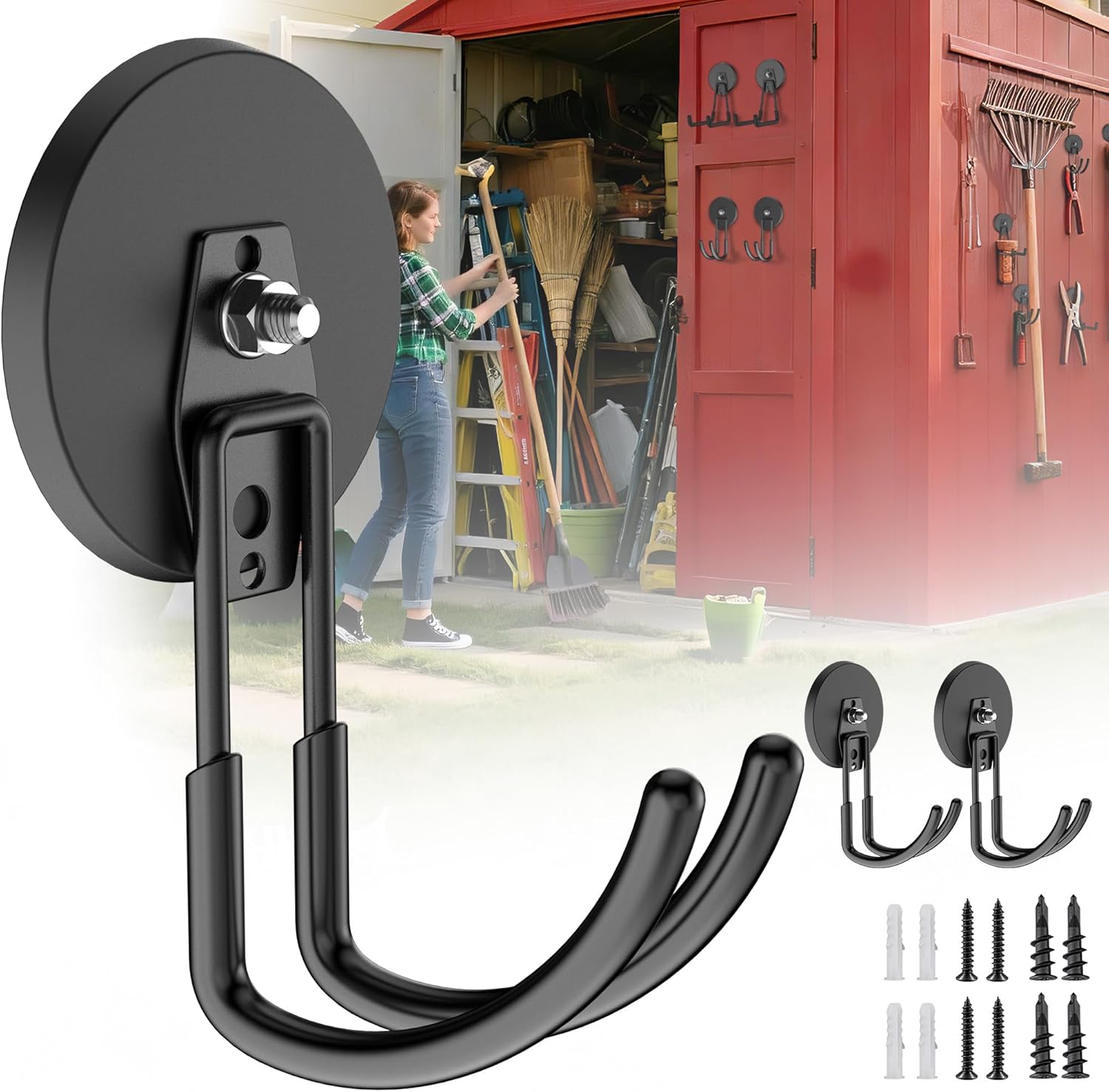 Magnetic Hooks Heavy Duty 3.5 inch Larger Magnet Longer J Hooks, Extra Large Magnetic Utility Storage Hooks Strong Magnetic Tool Hook for Power Drill Pegboard Garage Garden Kitchen Cruise Hanging 2PCS
