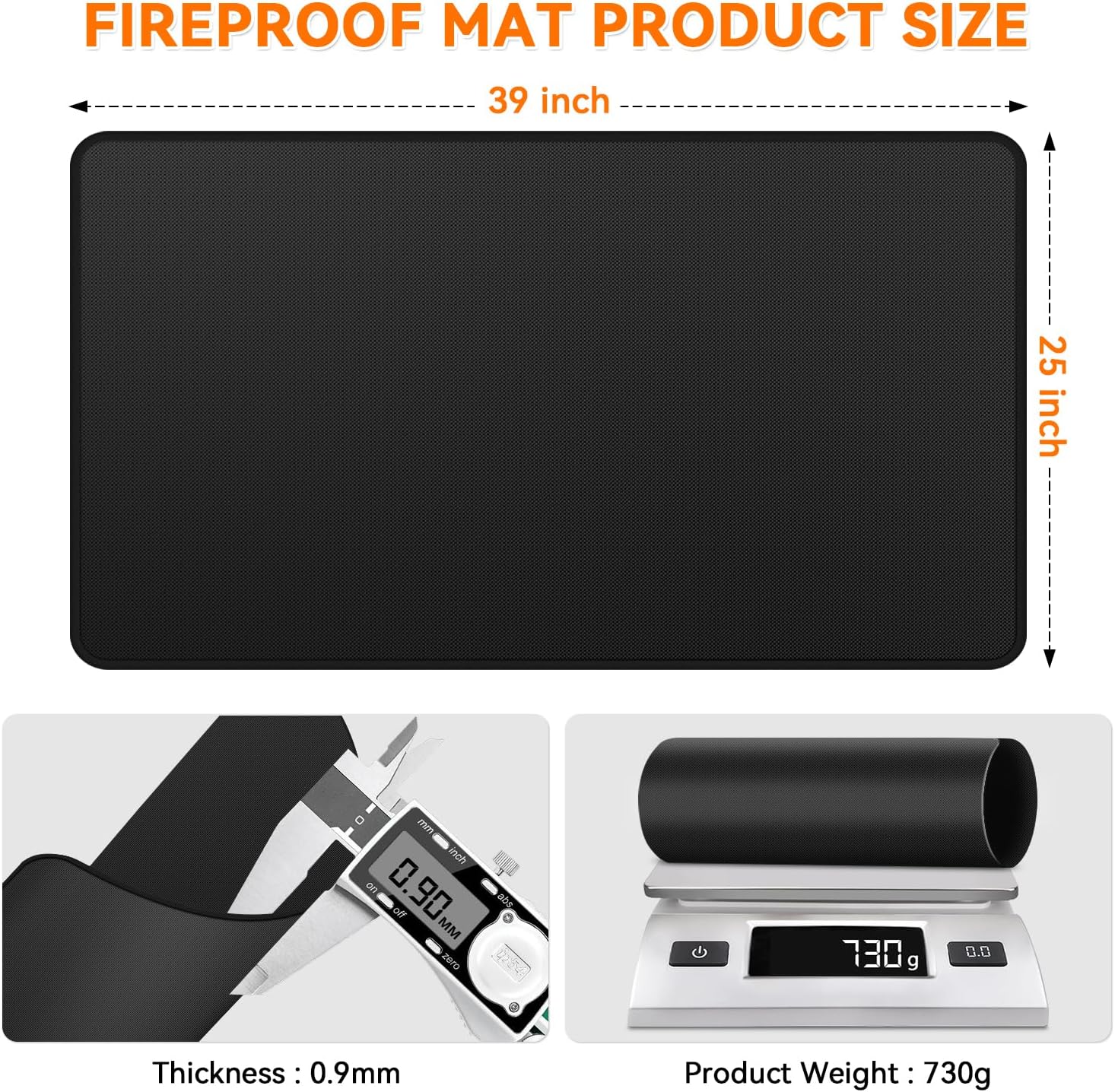 Fireplace Mat Fireproof, 39 x 25 Inch Hearth Rugs for Fireplaces Fire Resistant, Indoor Fire Pit Wood Stove Pads, Outdoor Under Grill Mats, Protect Floors and Decks from Sparks Embers