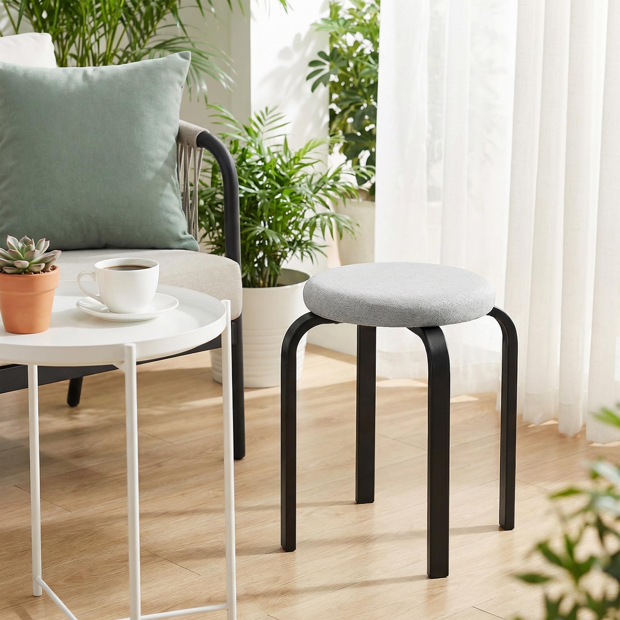 HOMCOM Esszimmerhocker 4er Set Stapelhocker mit Stahlbeinen Grau
