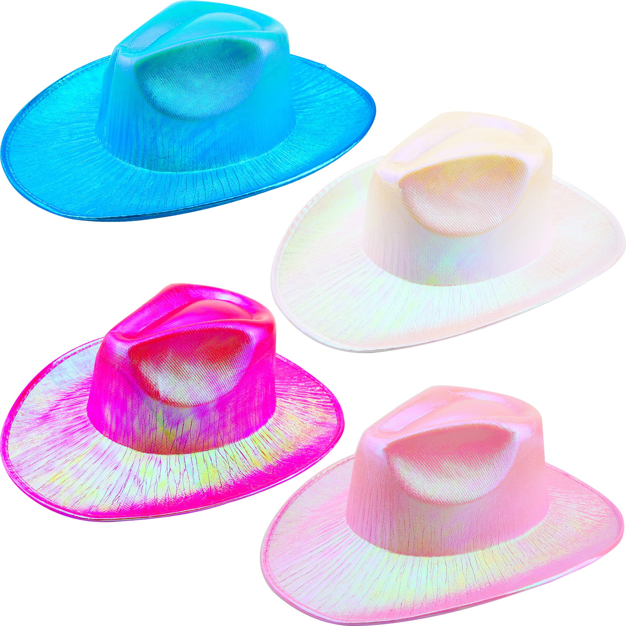 Cotiny 4 Pieces Sparkly Space Cowboy Hat Neon Holographic Cowgirl Hat for Disco Party Halloween Costume Western Cow Boy Hats