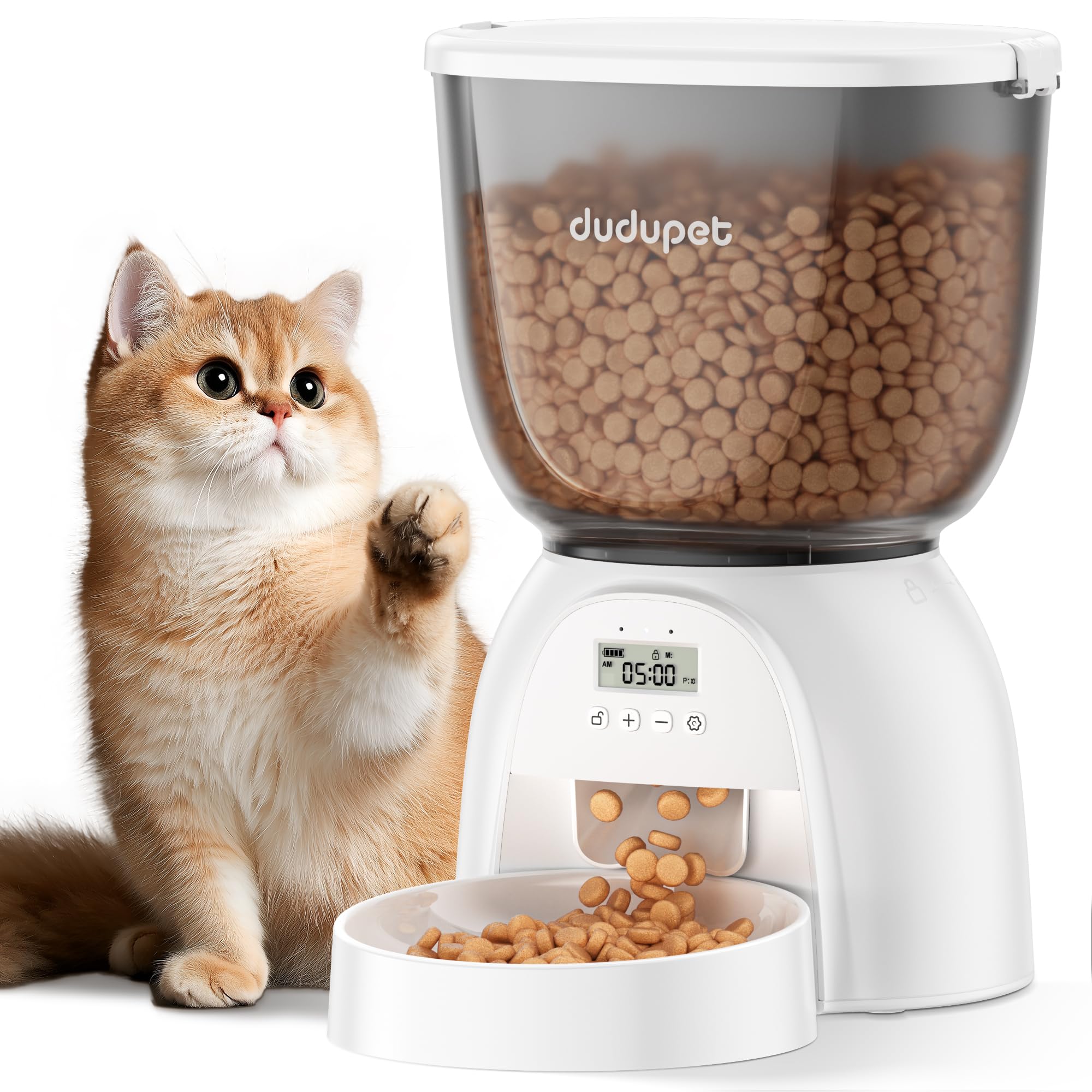 Distributeur Croquettes Chat Automatique 5L - Distributeur Croquettes Chat avec Minuterie Programmable - 1-6 Repas par Jour - Amovible et Lavable, Mangeoire de Nourriture pour Chien