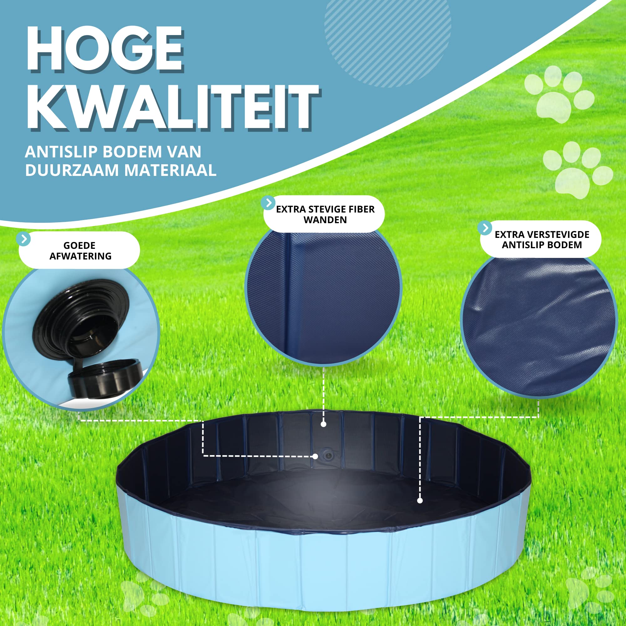 Piscine pour chiens Ø 160 x 30 cm - Bain pour chiens - Bassin pour animaux - Bassin pour animaux - Bassin sur pied - Pliable - PVC - Bleu - Avec peigne à brosse pour chien