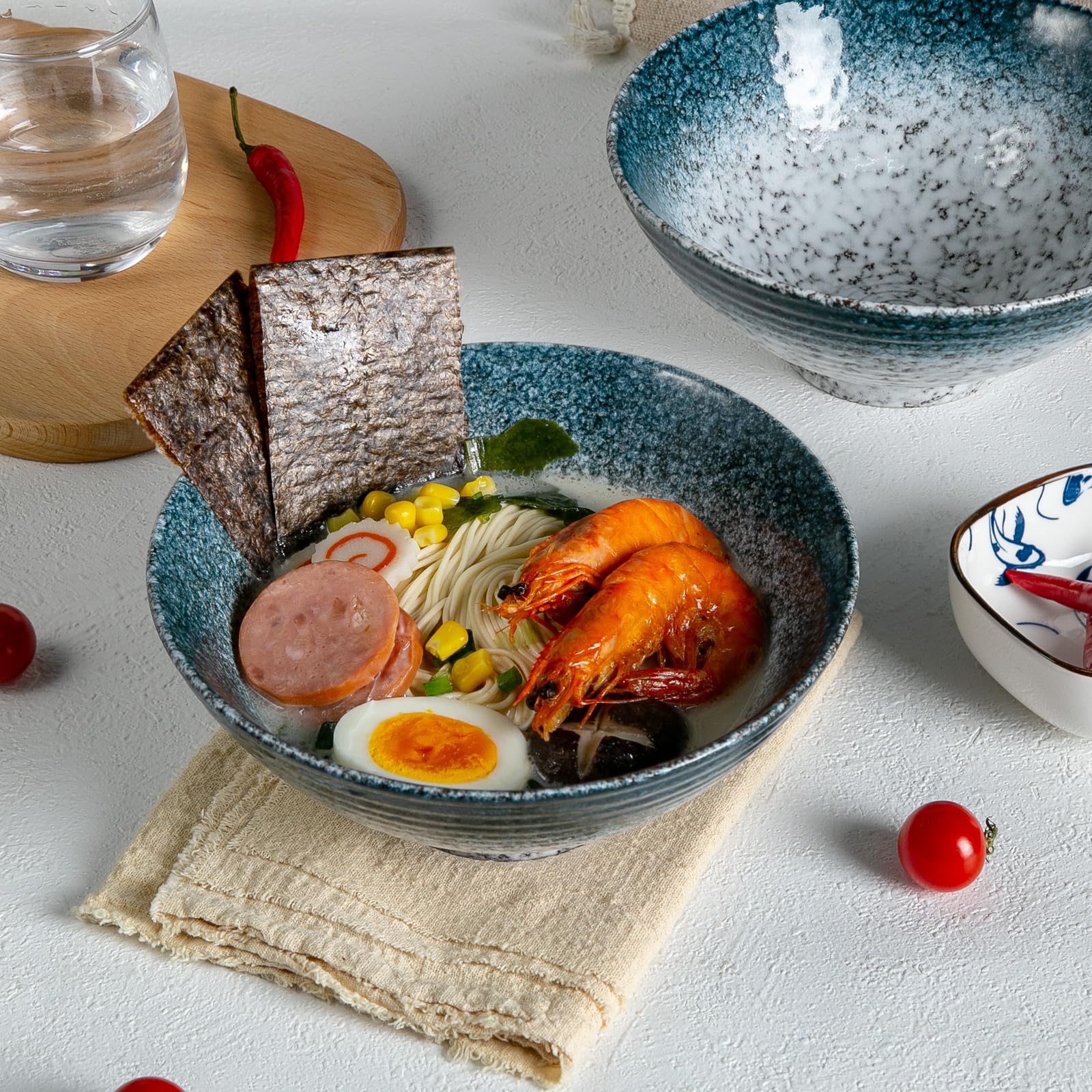 Juego de tazón de ramen de cerámica de 2 piezas Vajilla de porcelana de estilo japonés con palillos y cuchara (piedra)