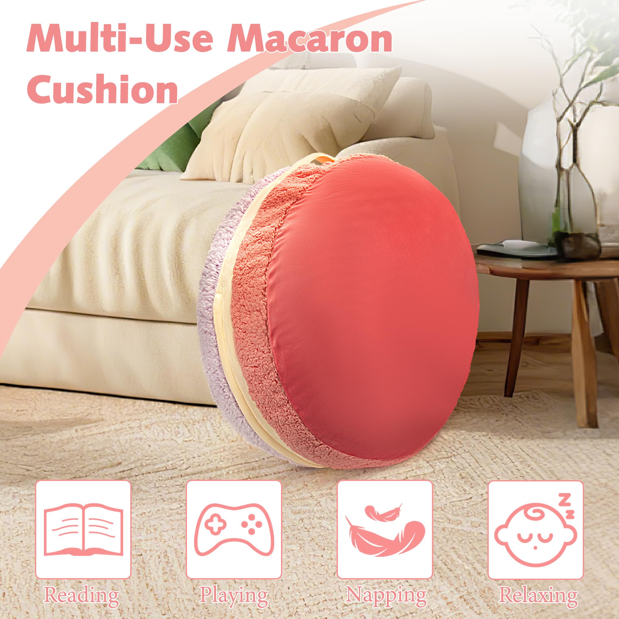Coussin de pouf en forme de macaron avec rembourrage inclus, repose-pieds pour enfants, adolescents et adultes, pouf ottoman en peluche Sherpa