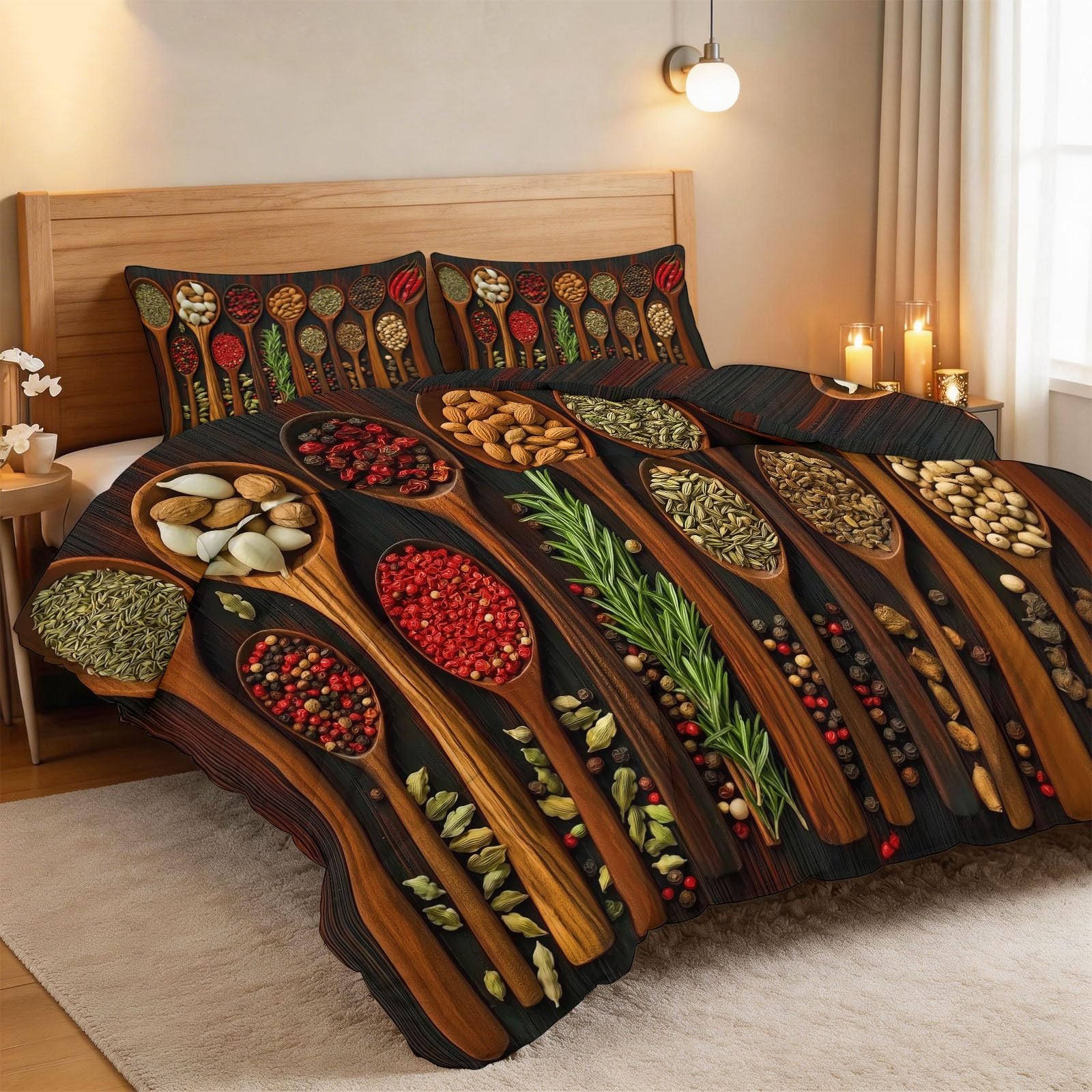 Perfumy Piwonia Bois De Vie Kołdra z nadrukiem 140 x 200 cm Miękka i oddychająca kołdra bez poszwy na łóżko dla 2 osób, brązowa kawa pikowana kołdra na 4 pory roku - 2 poszewki na poduszki 65x65 cm