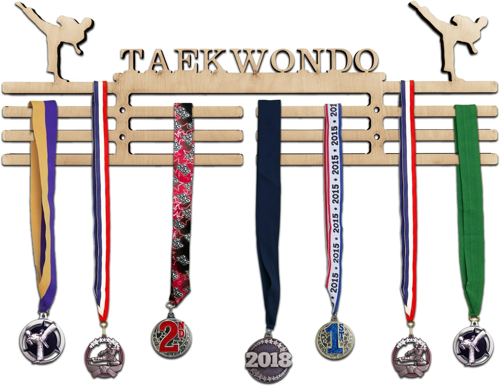 Arena Gifts Wooden Karate Medal Hanger Display - Taekwondo - Medal Holder - Rack Idea for Martial Artists - Displays Up to 24 Medals or Ribbons