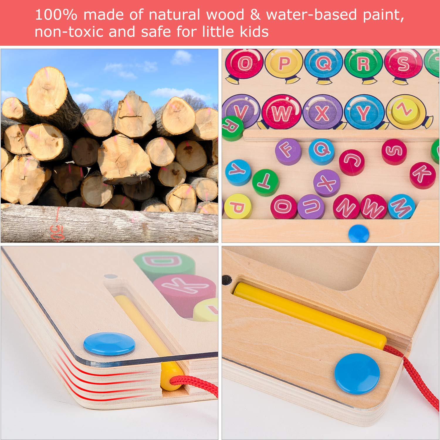 Gamenote Alphabet Maze Board with 4 Activity Cards, Wooden