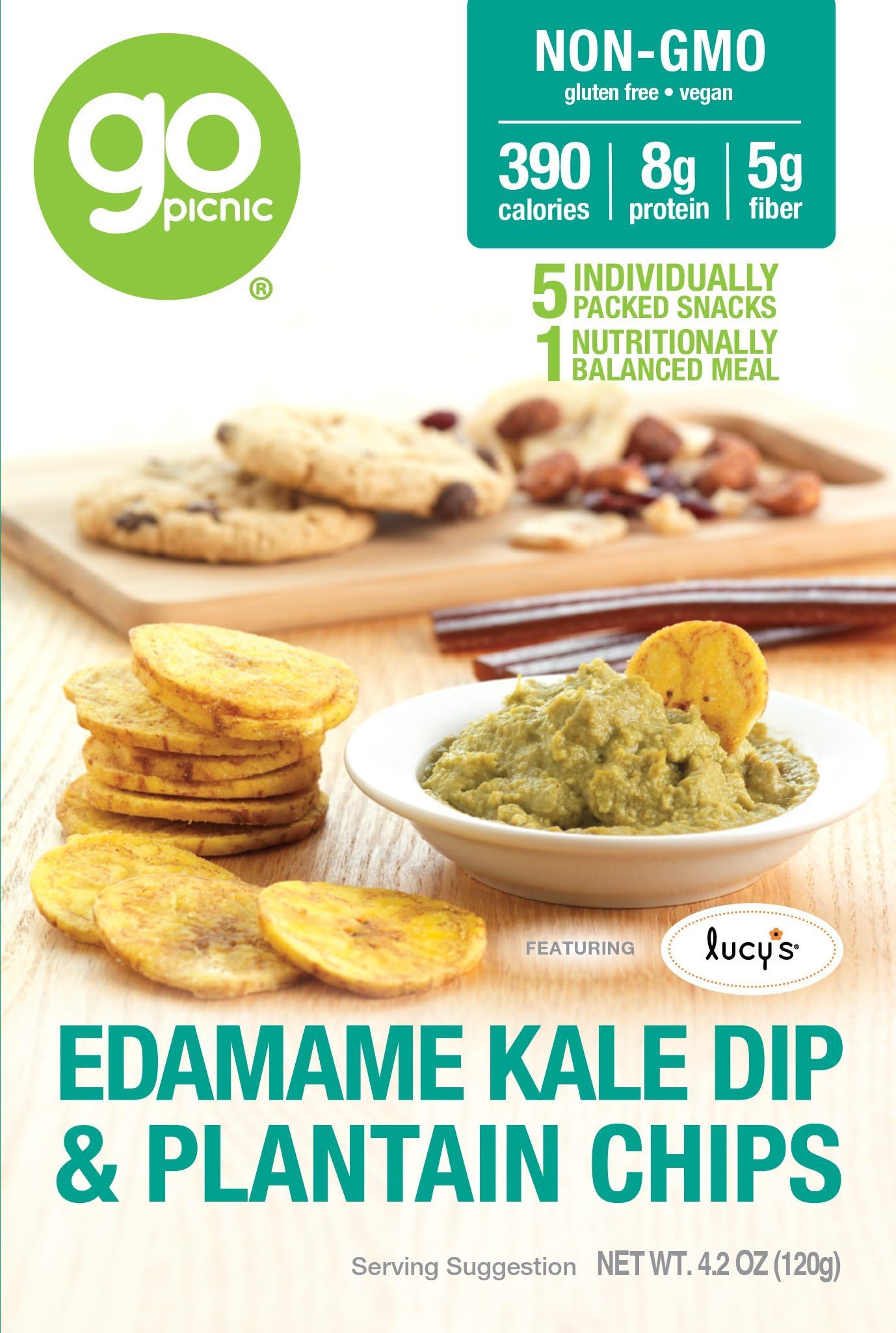 GoPicnic Premium Ready-to-Eat Meals Edamame Kale Dip & Plantain Chips 4.2oz (Pack of 6)
