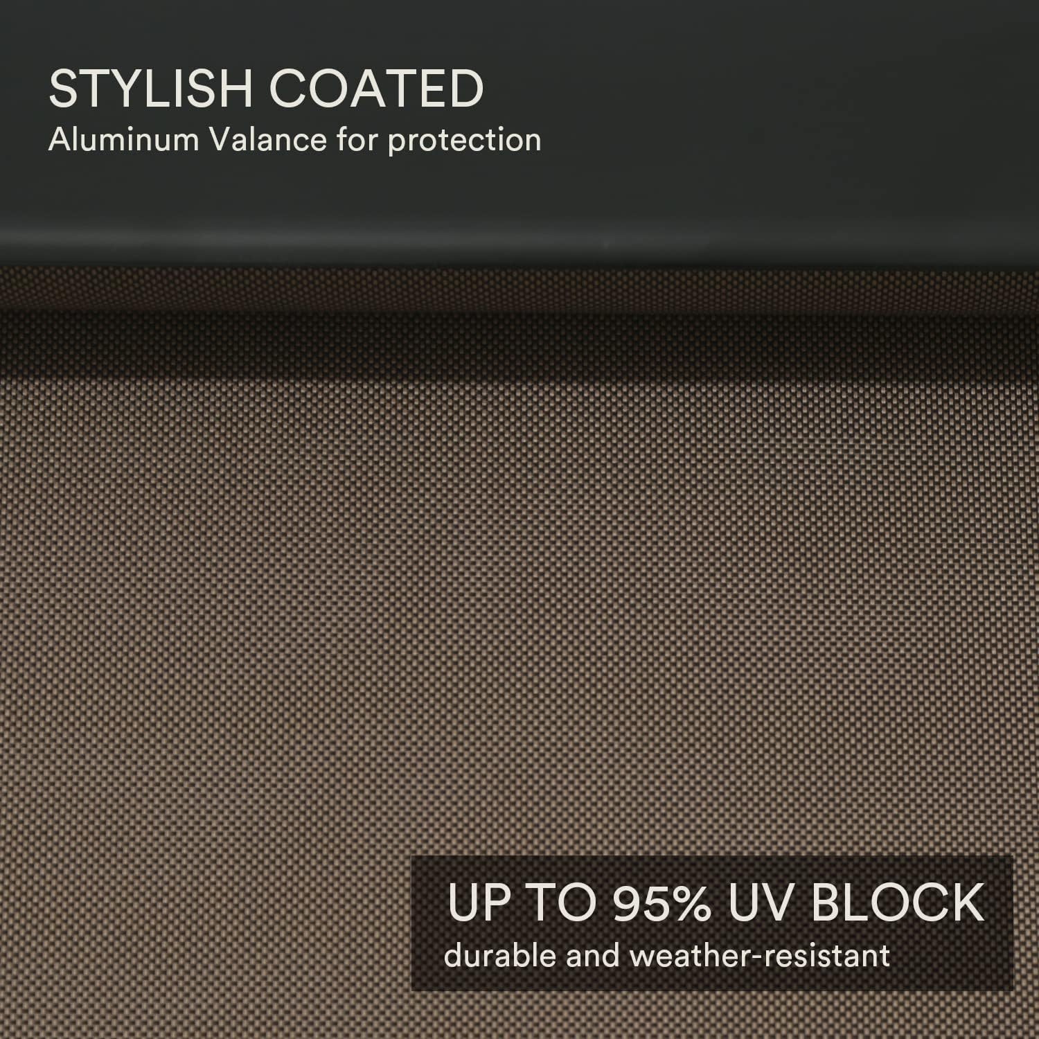 VICLLAX Premium Outdoor Roller Shade Exterior Roller Shade for Porch Patio Balcony, Crank Operated with Aluminum Protective Valance(8' W X 8' L), Brown