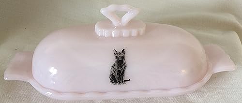 Butterdish - 1 palo ovalado - Patrón Anna - Exclusivo Rosso - Hecho en Estados Unidos - Mosser Glass USA (corona toscana con gato negro)