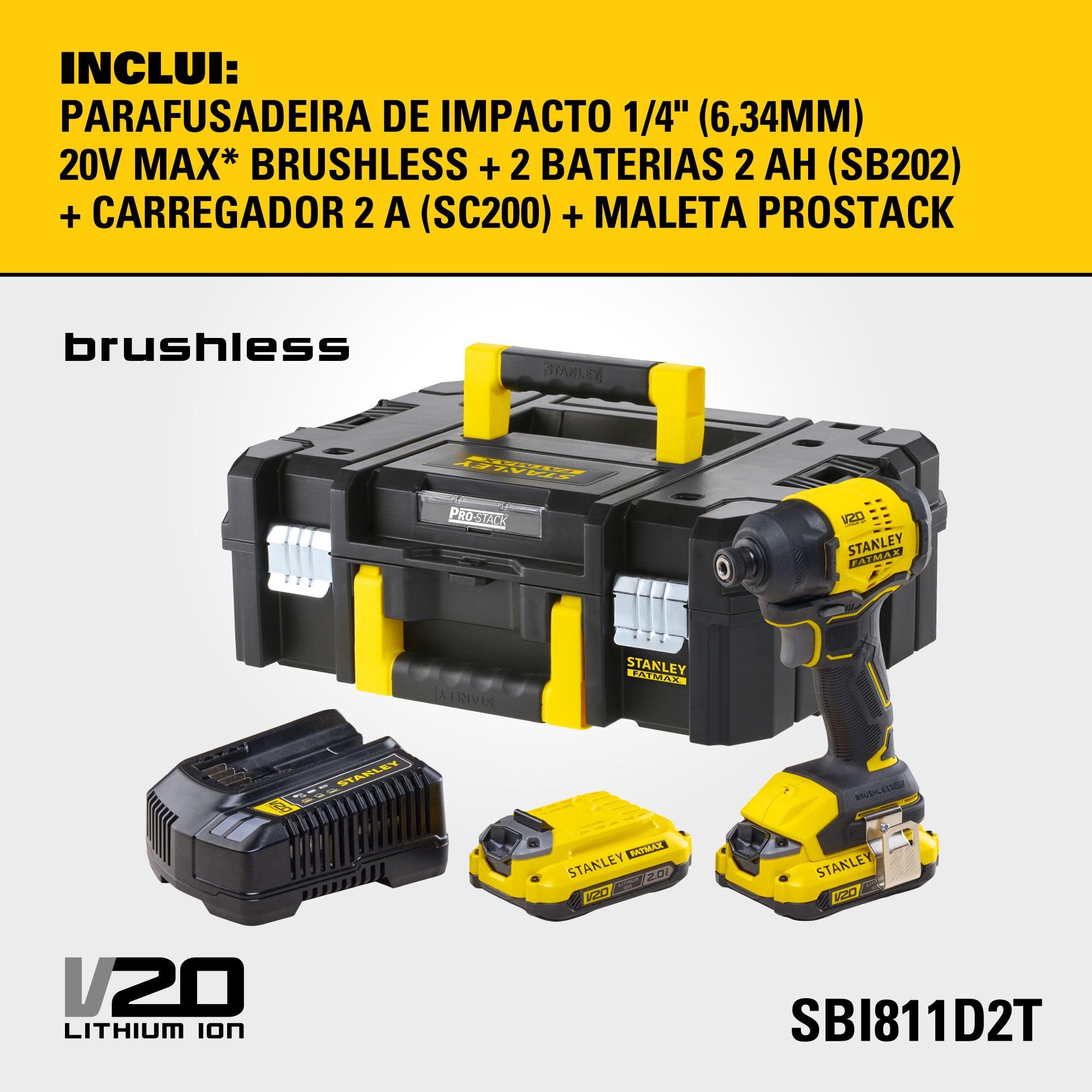STANLEY Parafusadeira de Impacto 6,34mm 20V SBI811D2T 2 Baterias 1