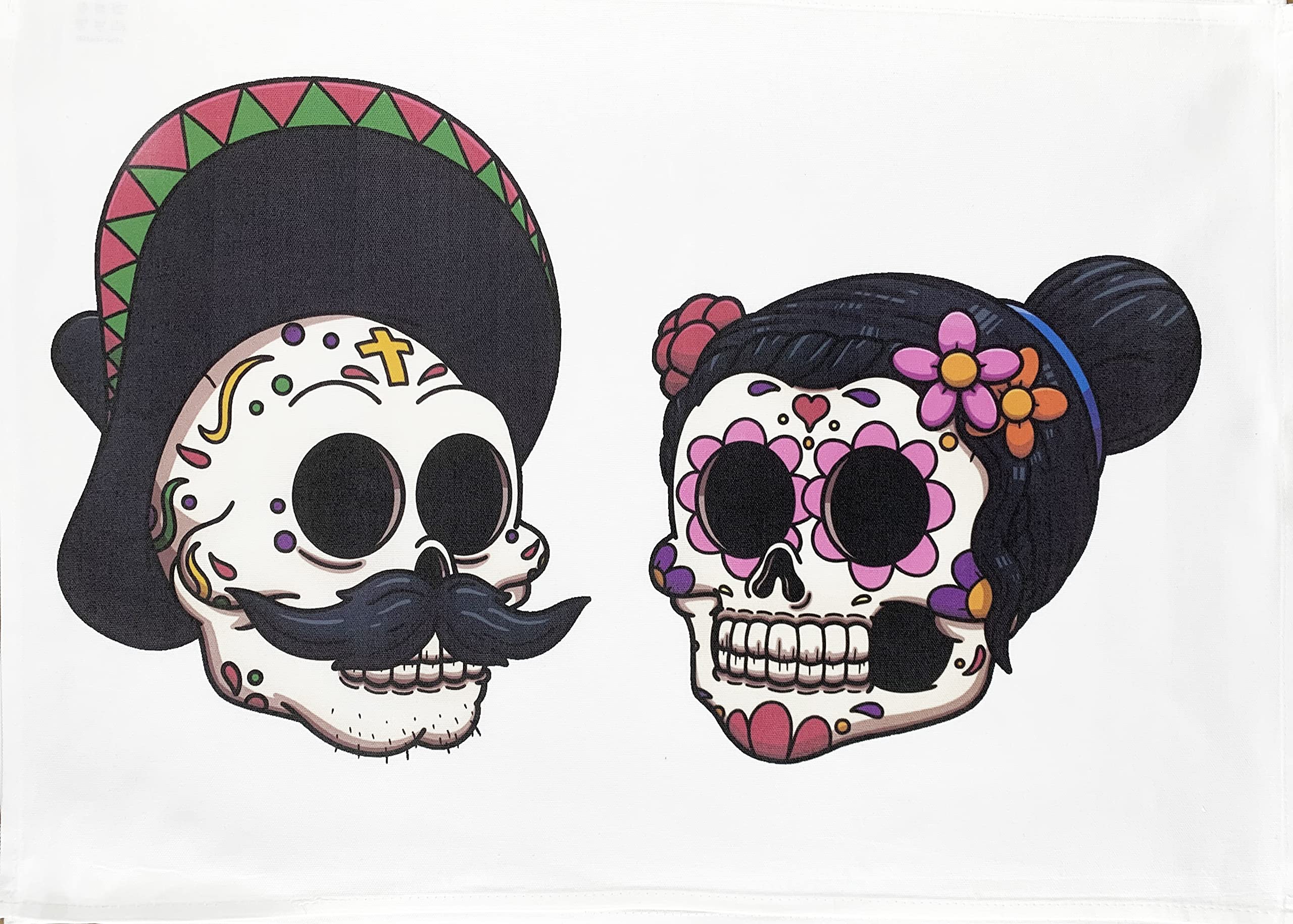 Half A Donkey White Mr And Mrs Sugar Skulls Large Cotton Tea Towel