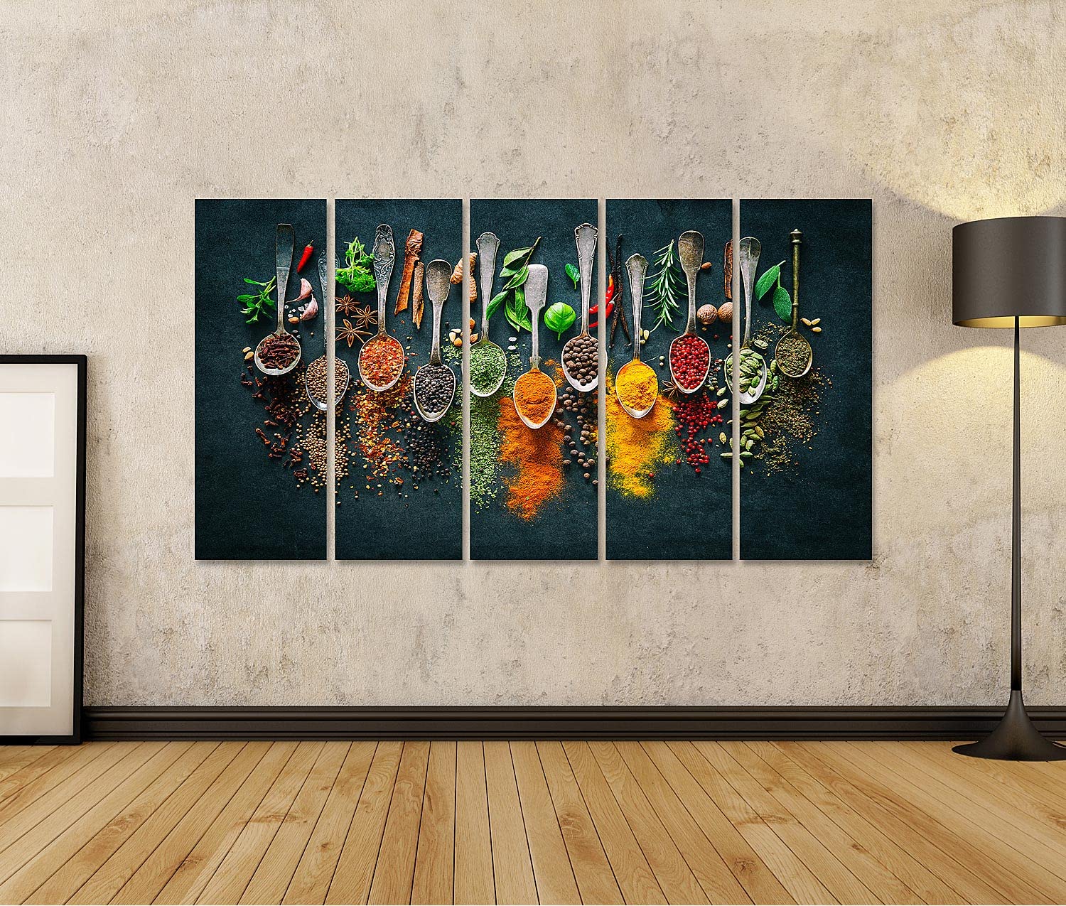 islandburner Quadro su tela Colorato varie erbe spezie cucina sfondo scuro Erbe spezie cucina sfondo scuro Quadri Stampe Arte Poster Murale